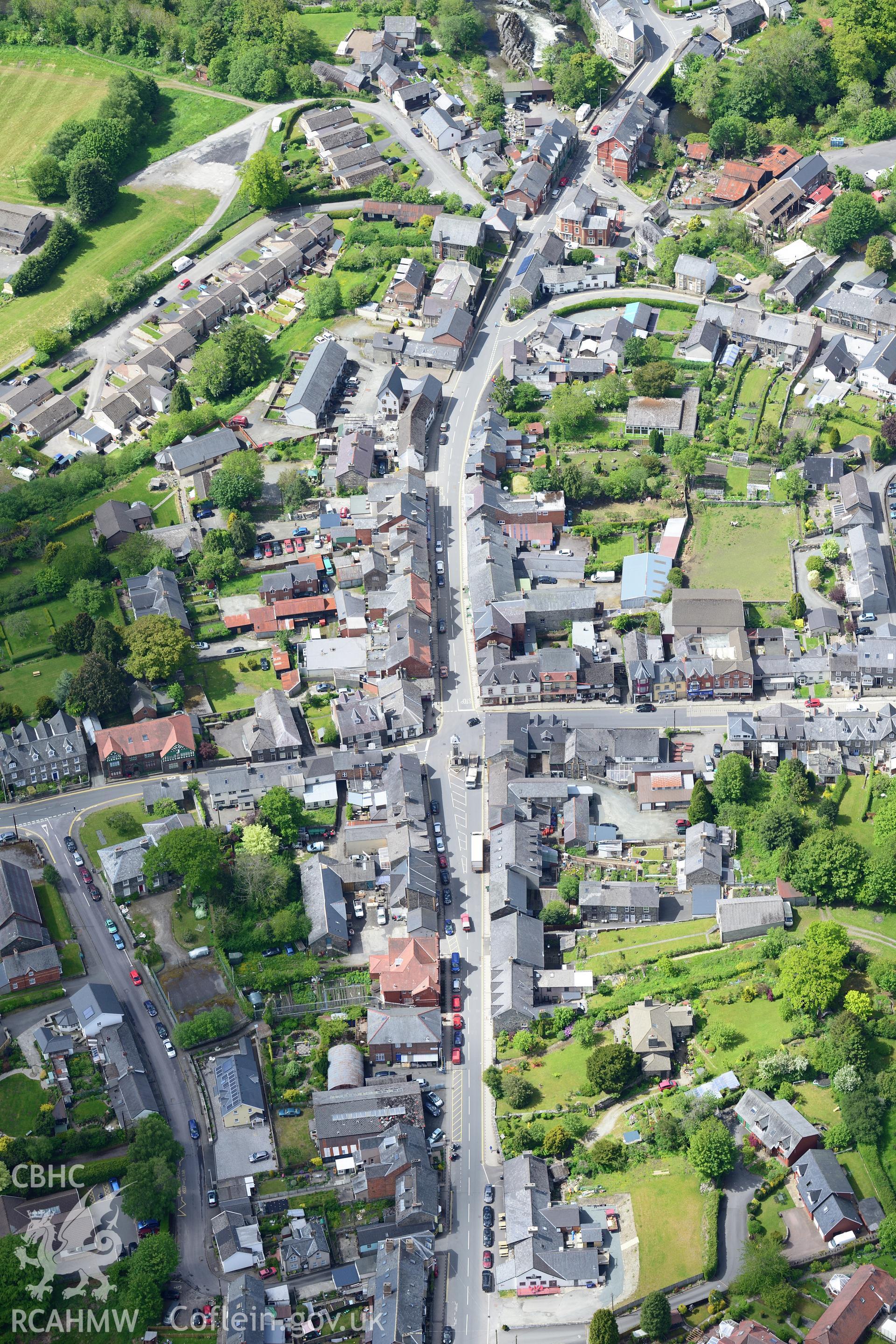 Rhayader town. Oblique aerial photograph taken during the Royal Commission's programme of archaeological aerial reconnaissance by Toby Driver on 3rd June 2015.