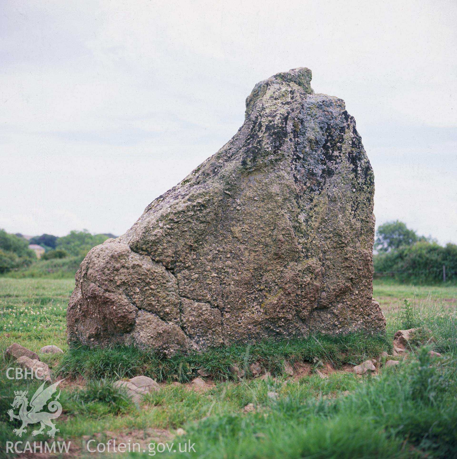 Digital copy of a colour negative showing Knelston Bronze Age Standing Stone.