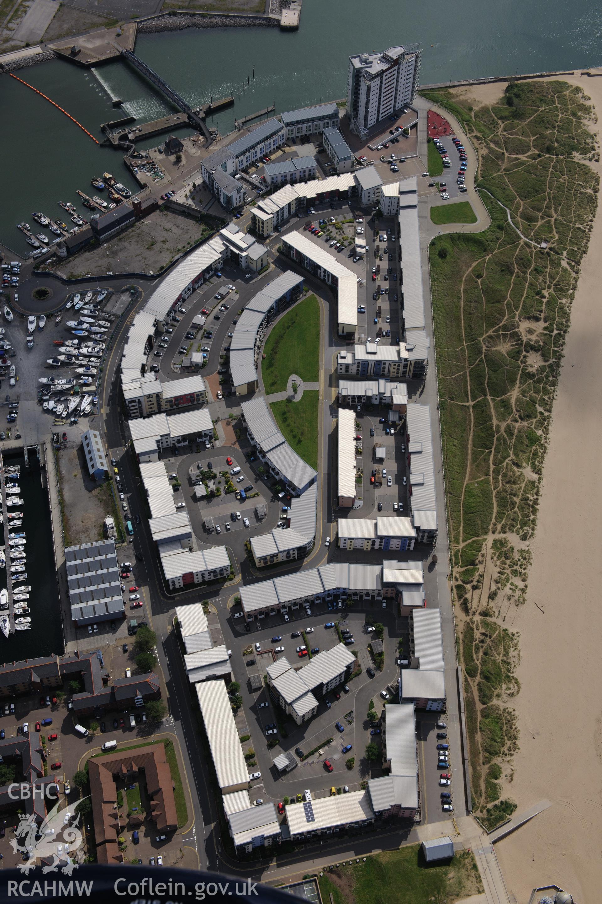 The Marina at Swansea Docks. Oblique aerial photograph taken during the Royal Commission's programme of archaeological aerial reconnaissance by Toby Driver on 19th June 2015.