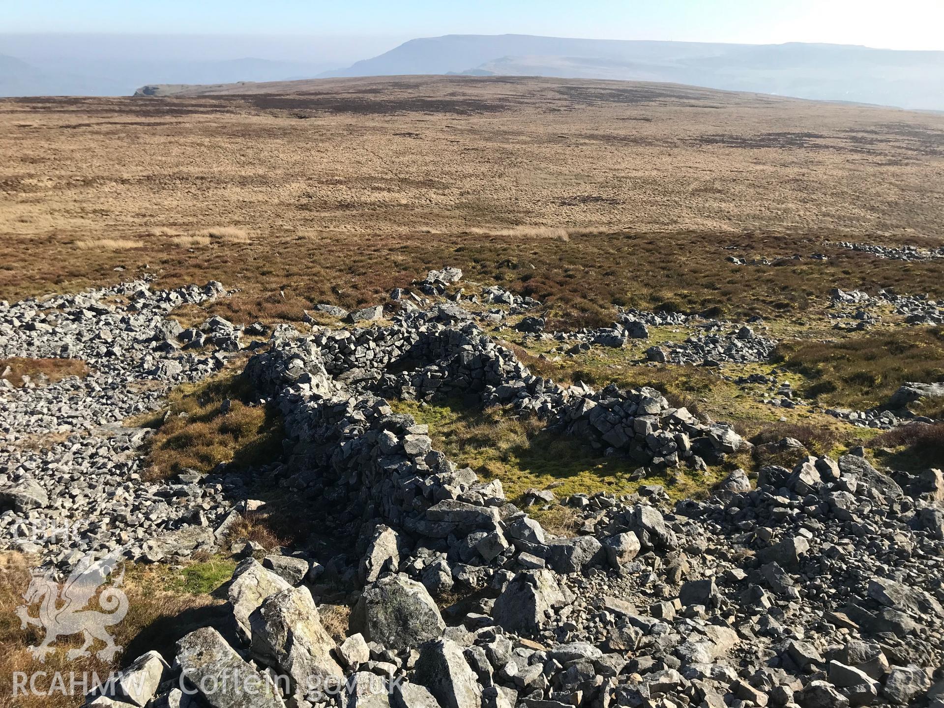Digital colour photograph of sheepfold at Twr Pen-Cyrn, Llangattock, west of Abergavenny, taken by Paul R. Davis on 24th February 2019.