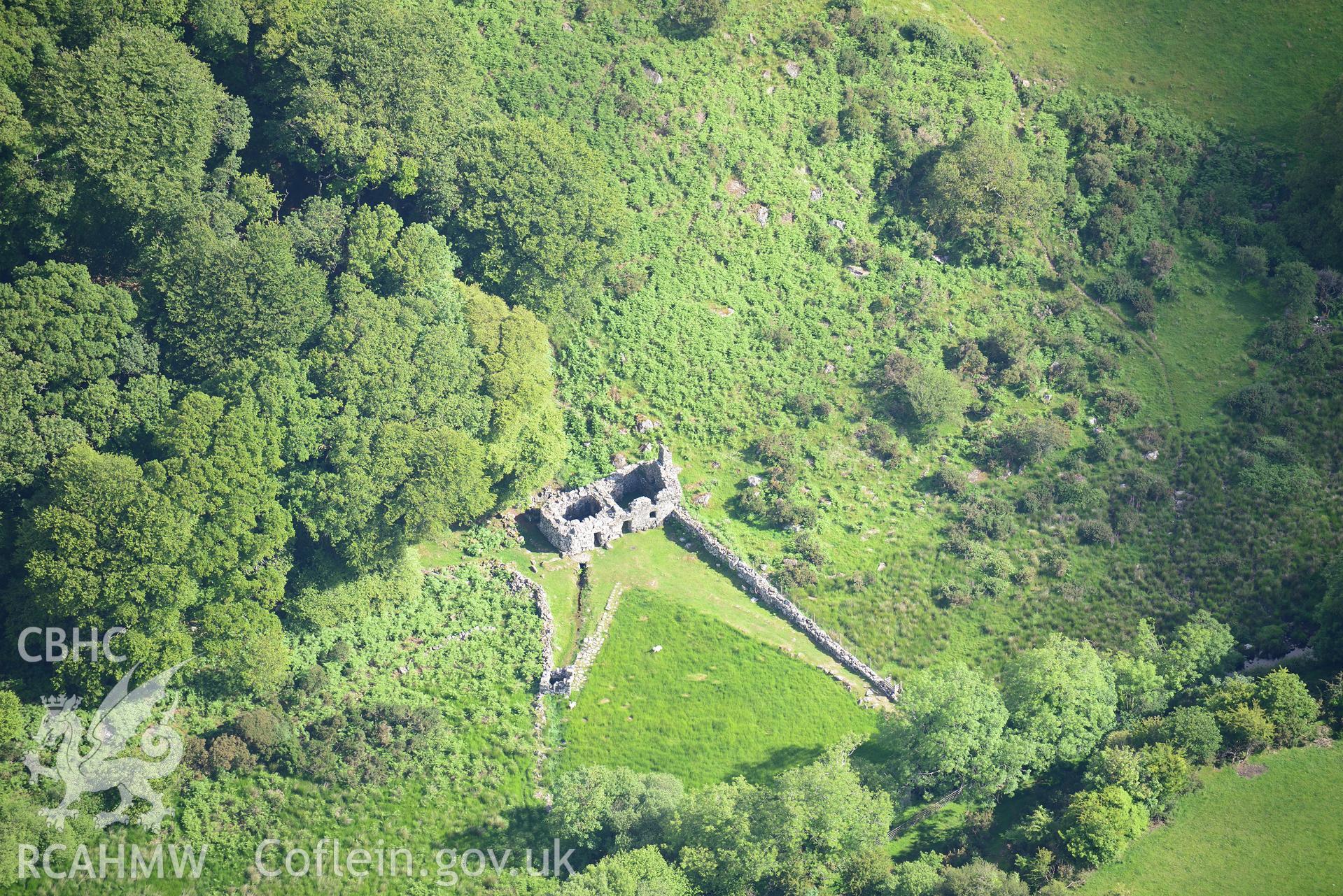 Ffynnon Gybi holy well, near Llanystumdwy. Oblique aerial photograph taken during the Royal Commission's programme of archaeological aerial reconnaissance by Toby Driver on 23rd June 2015.