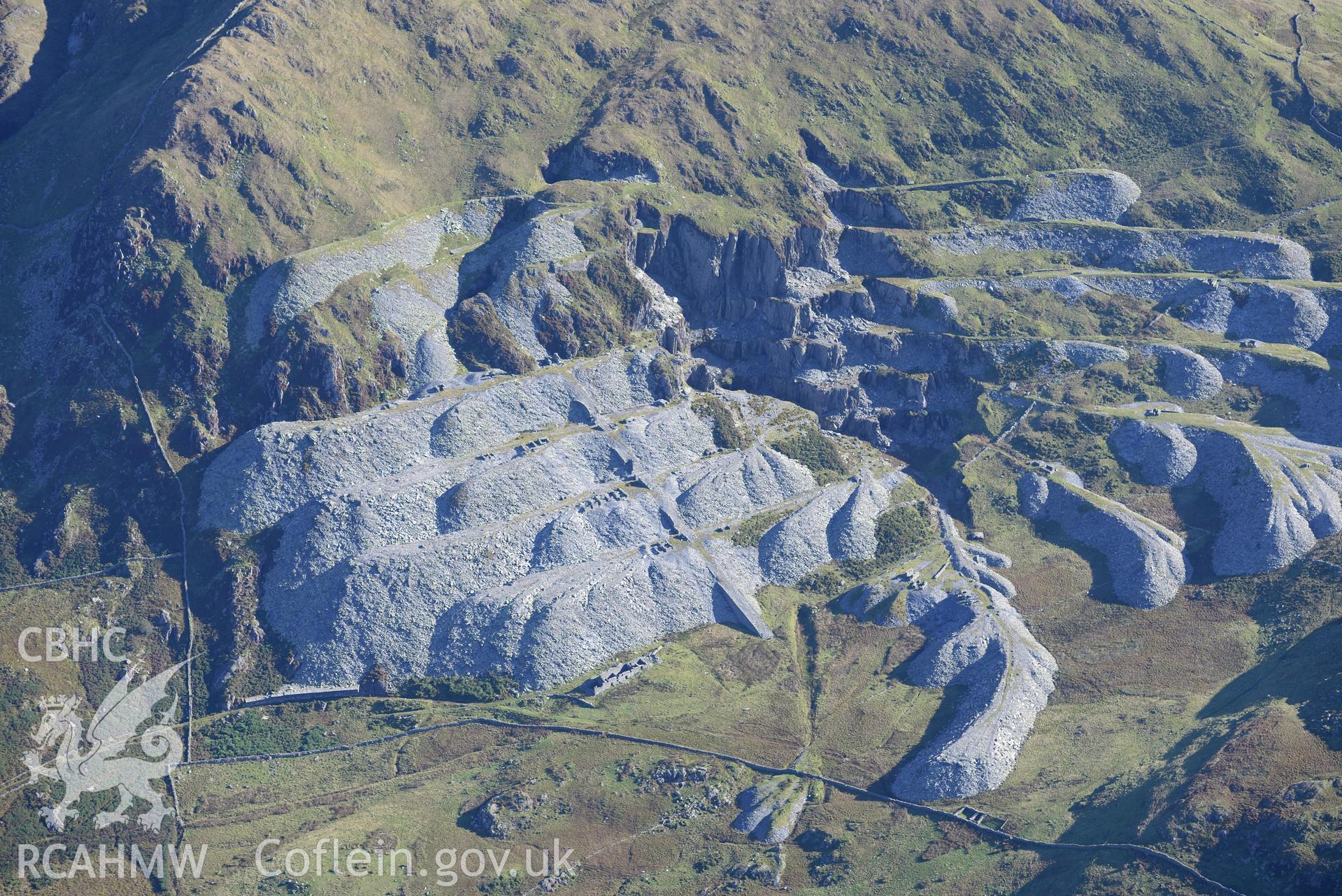Gorseddau slate quarry, Dolbenmaen. Oblique aerial photograph taken during the Royal Commission's programme of archaeological aerial reconnaissance by Toby Driver on 2nd October 2015.