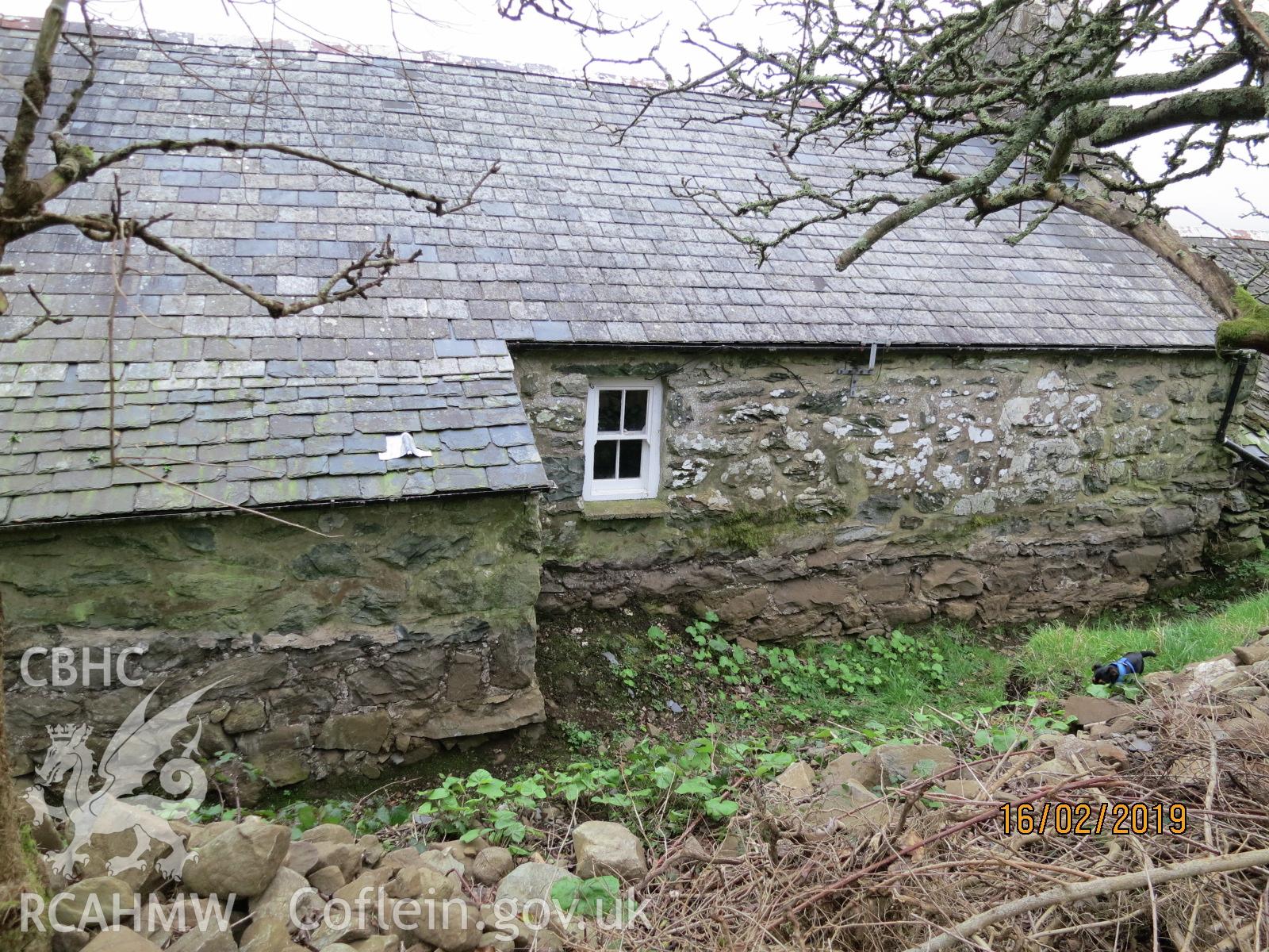 Exterior east elevation B of house at Pencerrig Pellaf, Ffordd Uchaf, Harlech. Photographed by Kimberley Urch as part of photographic survey for planning application (ref. no. NP5/61/LB446A Snowdonia National Park Authority).