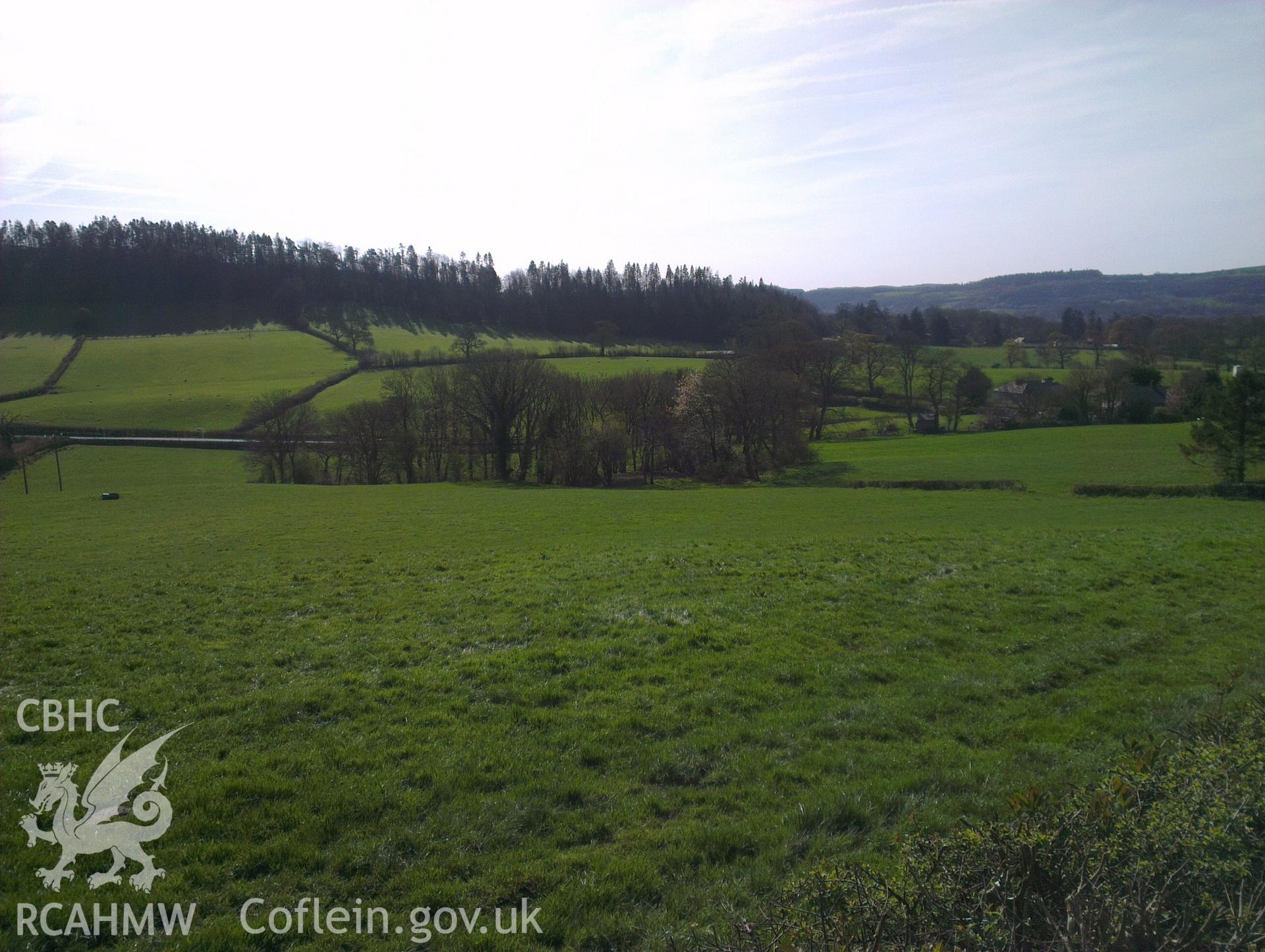 Digital colour photograph of the Coed Llathen battlefield. Photographed during Phase Three of the Welsh Battlefield Metal Detector Survey, carried out by Archaeology Wales, 2012-2014. Project code: 2041 - WBS/12/SUR.