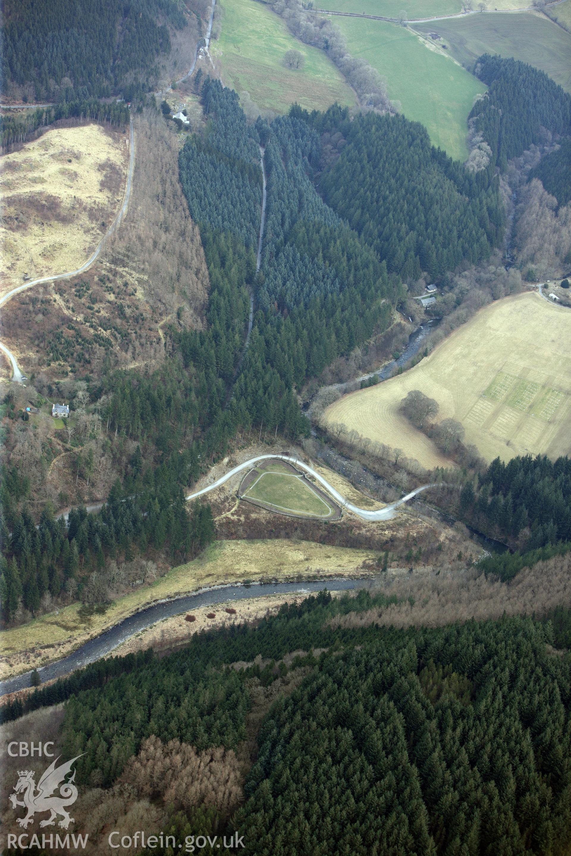 The American Garden at Hafod Uchtryd, Pontrhydygroes. Oblique aerial photograph taken during the Royal Commission?s programme of archaeological aerial reconnaissance by Toby Driver on 28th February 2013.