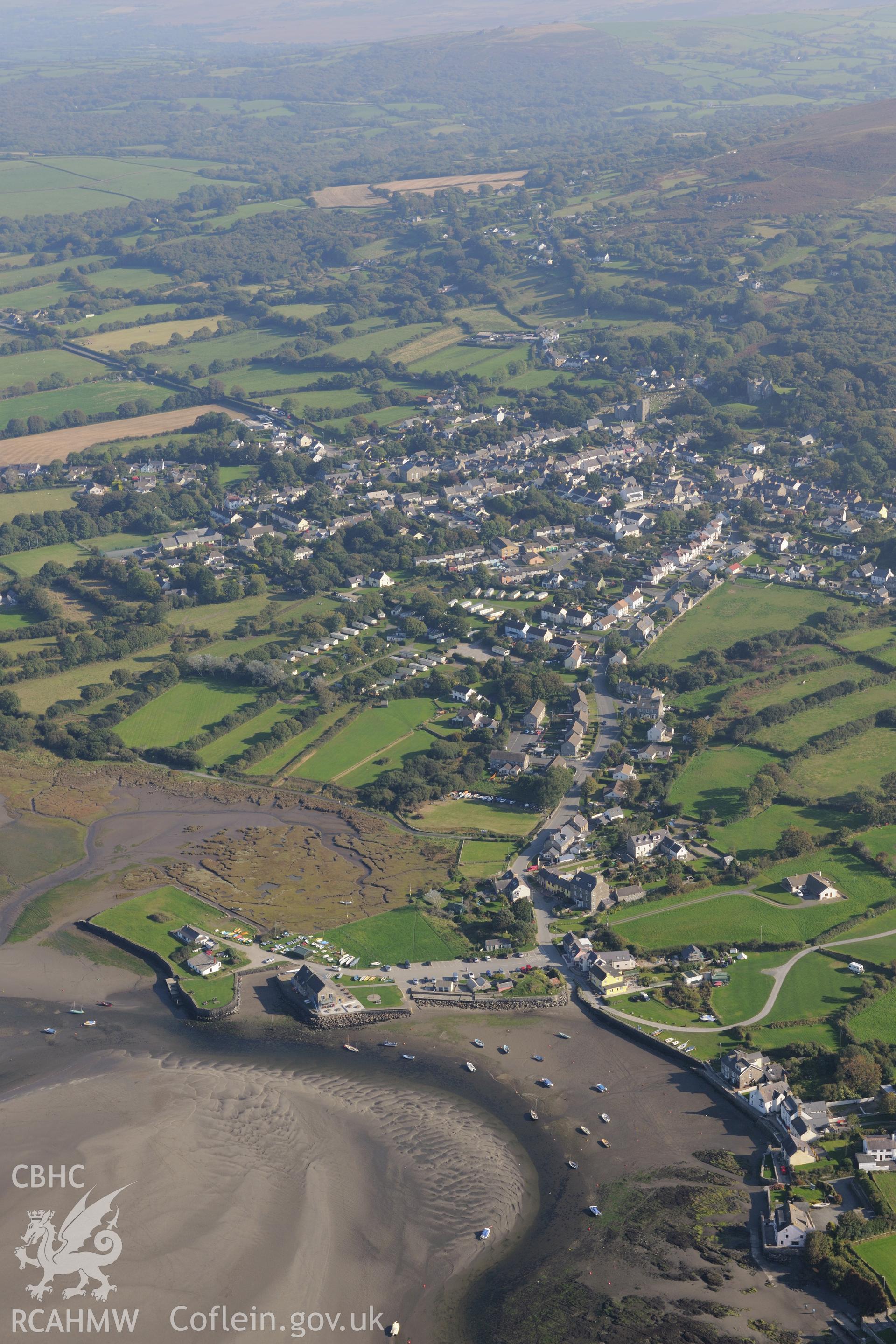 Newport and its harbour, Pembrokeshire. Oblique aerial photograph taken during the Royal Commission's programme of archaeological aerial reconnaissance by Toby Driver on 30th September 2015.