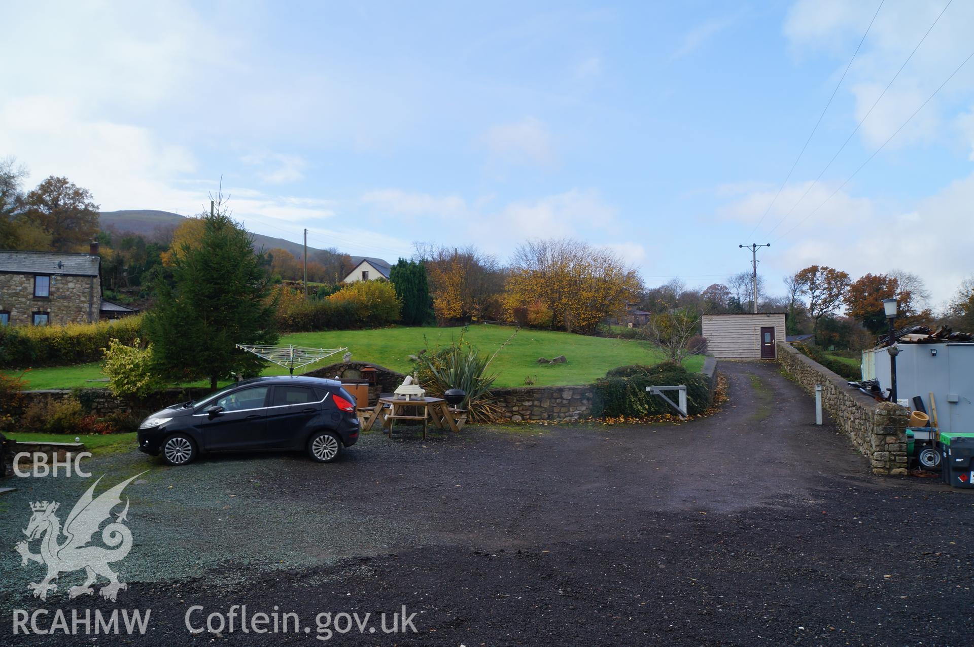 'A view of the garden area of Little Pentre showing the position where the original house stood until the 20th century.' Photographed and described by Jenny Hall and Paul Sambrook of Trysor, November 2018.