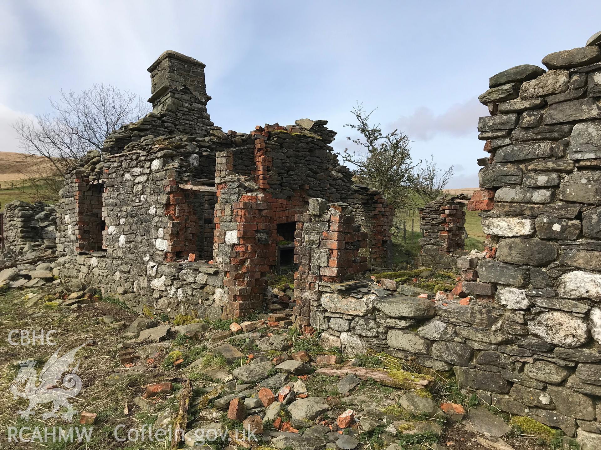 Colour photograph of Lluest Aber Caethon deserted farmstead, west of Rhayader, taken by Paul R. Davis on 23rd March 2019.