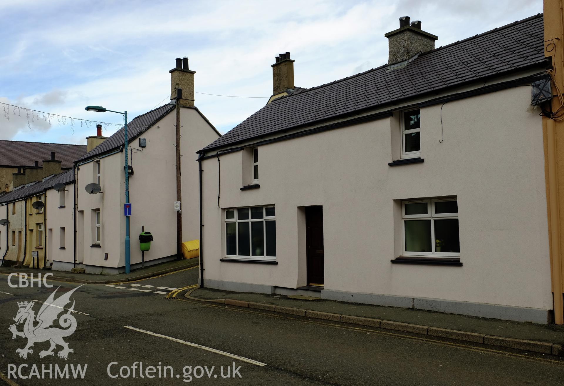 Colour photograph showing view looking north west at Stryd Fawr (north side), Deiniolen, produced by Richard Hayman 2nd February 2017