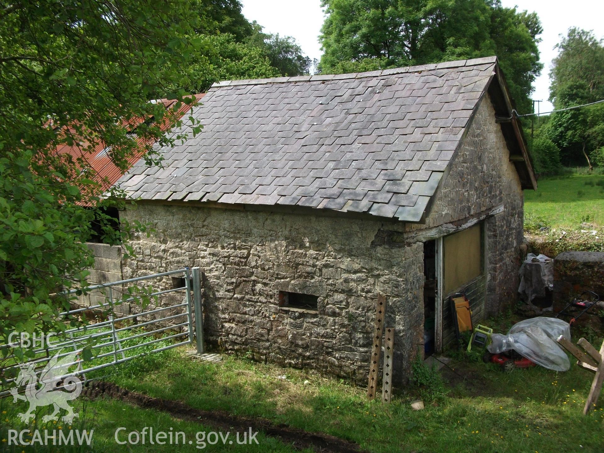 Photograph showing rear of building adjacent to the cottage at Pant-y-Castell, Maesybont. Photographed by Mark Waghorn to meet a condition attached to planning application.