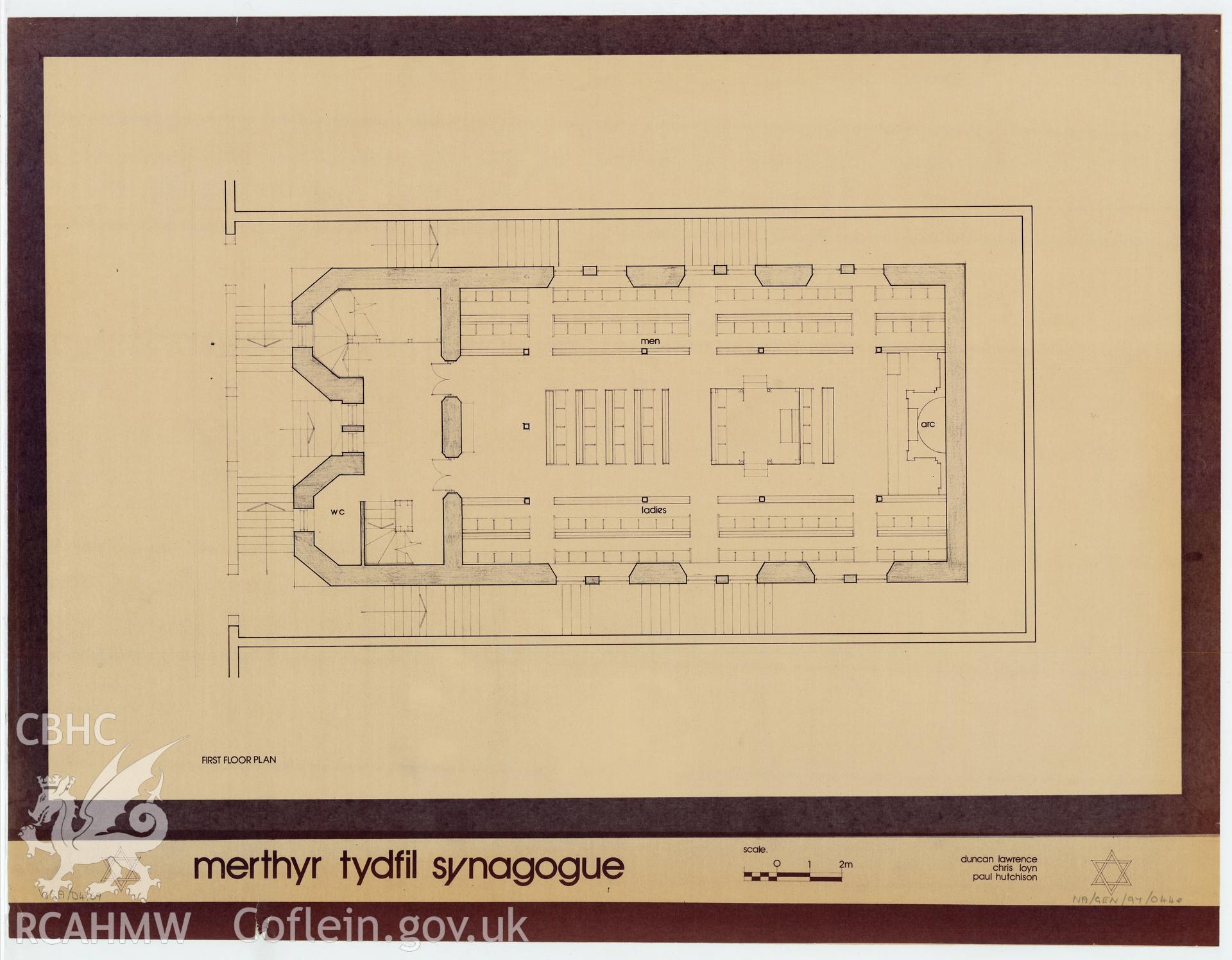 First floor plan drawing of Merthyr Tydfil Synagogue. ref. WSA/D4/69. nprn 11795.