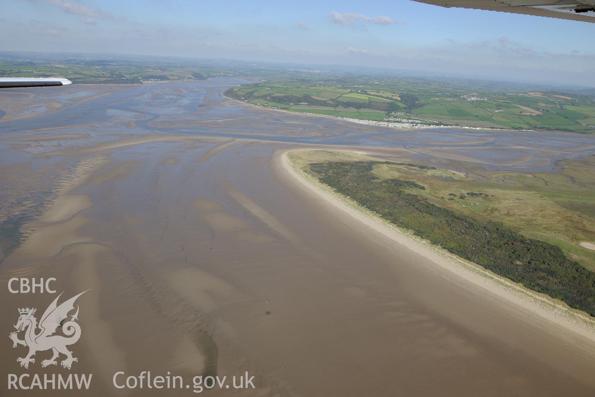 Pembrey Sands air weapons range above Cefn Sidan Sands, south west of Kidwelly. Oblique aerial photograph taken during the Royal Commission's programme of archaeological aerial reconnaissance by Toby Driver on 30th September 2015.