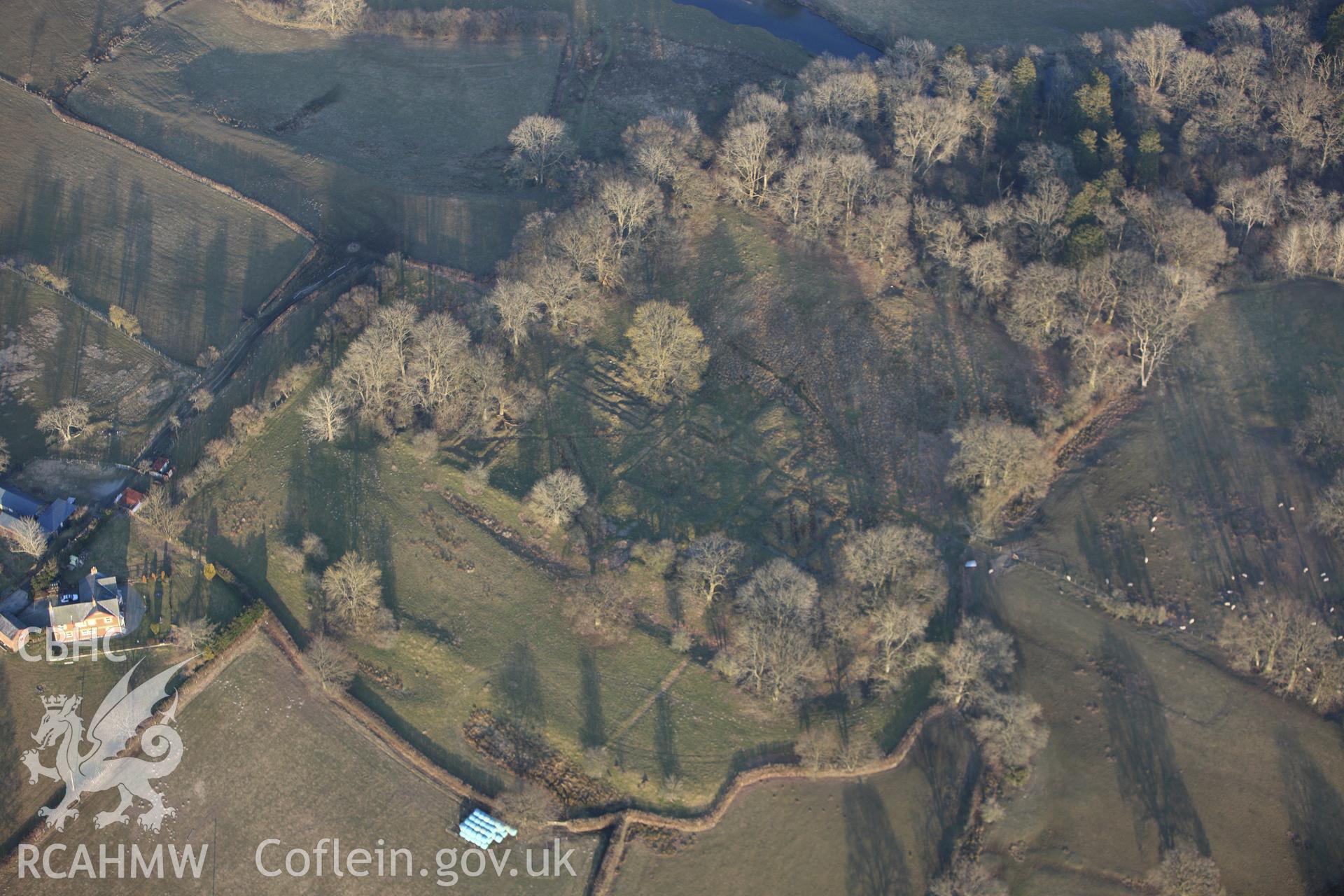 RCAHMW colour oblique photograph of Castell Collen Roman Fort. Taken by Toby Driver on 11/03/2010.