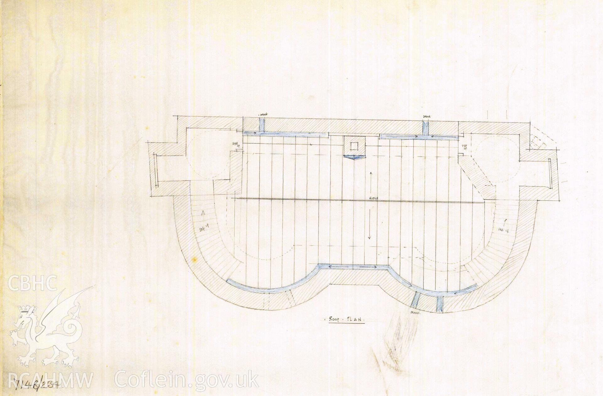 Cadw guardianship monument drawing of Caerphilly Castle. [Inner W gate, roof plan]. Cadw Ref. No:714B/234. Scale 1:48.