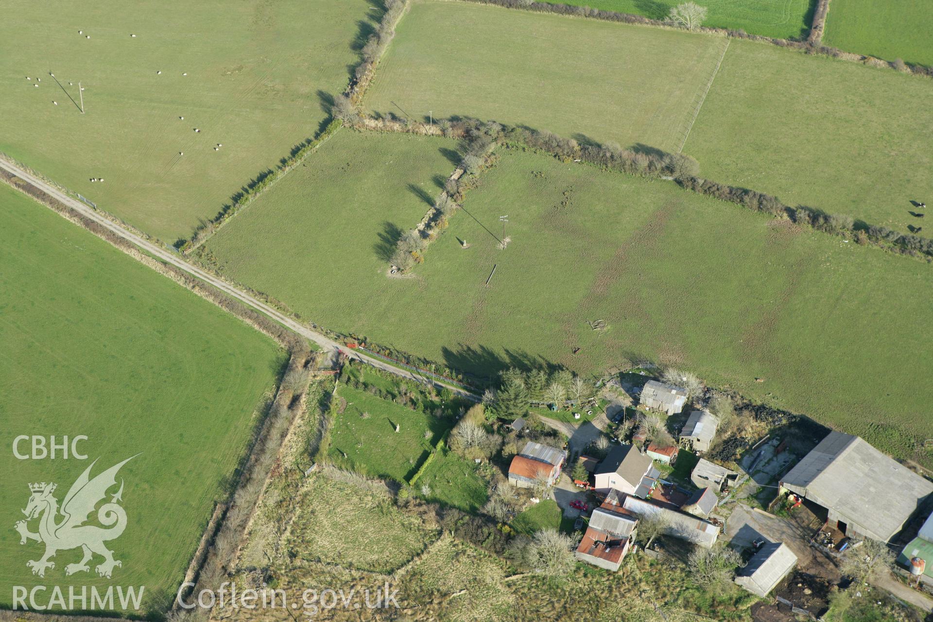 RCAHMW colour oblique aerial photograph of Maenpica, Standing Stone. Taken on 13 April 2010 by Toby Driver