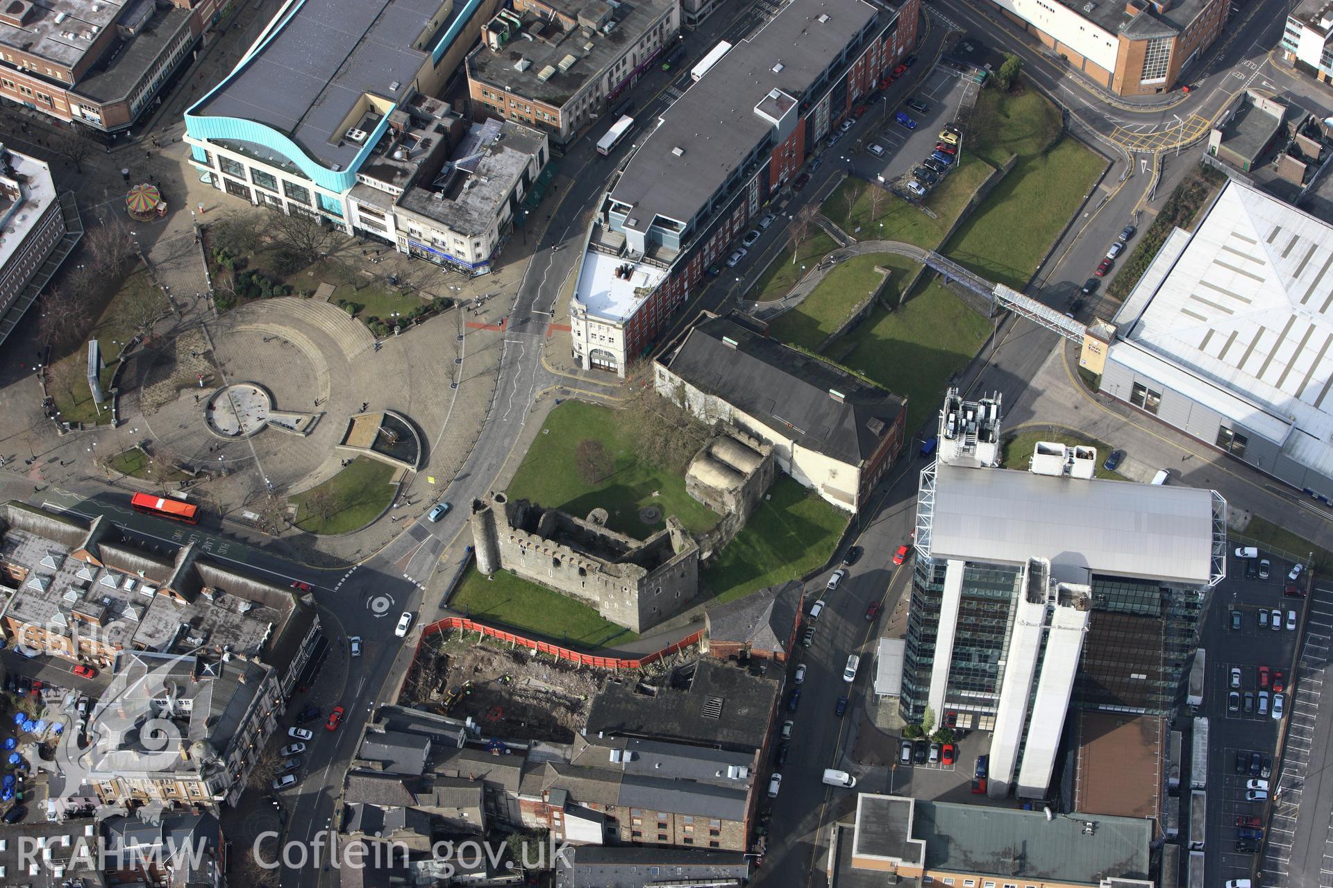 RCAHMW colour oblique photograph of Swansea Castle, Swansea;New Castle. Taken by Toby Driver on 02/03/2010.