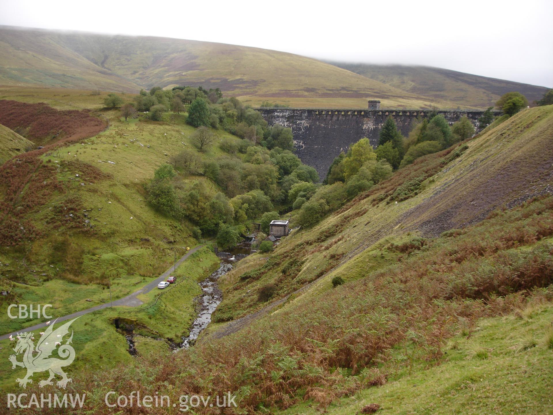 Digital colour photograph of Grwyne Fawr Reservoir Dam taken on 22/09/2007 by R.P.Sambrook during the Black Mountains Central (North) Survey undertaken by Trysor.