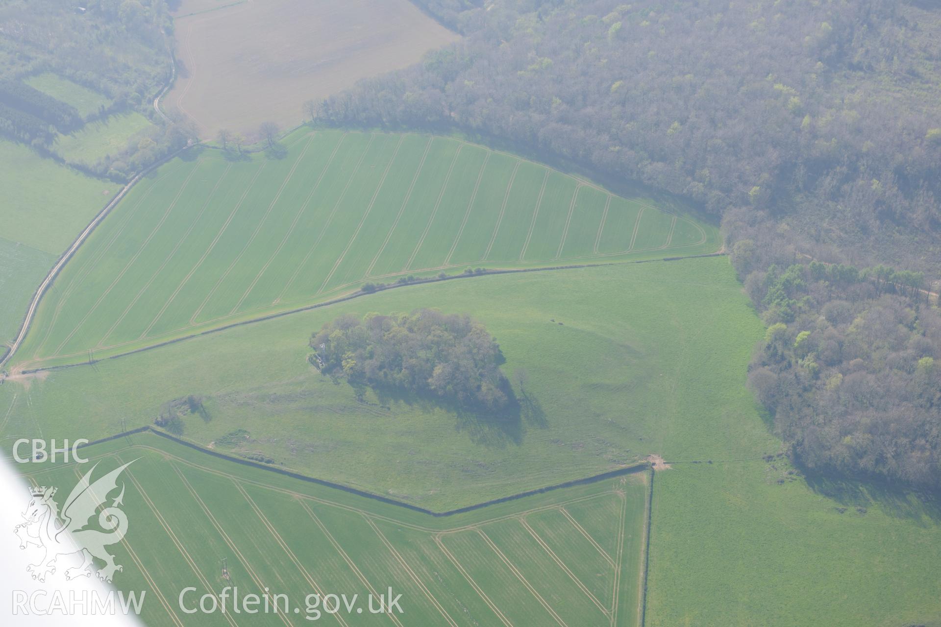 Earthwork Enclosure, Willis Hill. Oblique aerial photograph taken during the Royal Commission's programme of archaeological aerial reconnaissance by Toby Driver on 21st April 2015