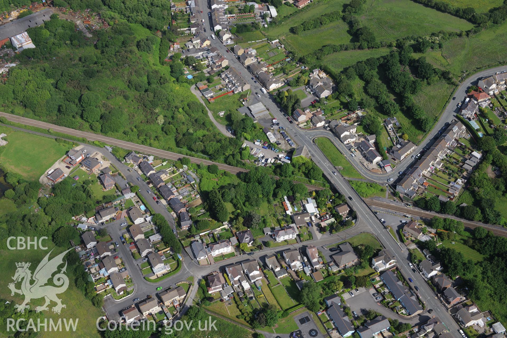 The village of Bynea, Llanelli. Oblique aerial photograph taken during the Royal Commission's programme of archaeological aerial reconnaissance by Toby Driver on 19th June 2015.