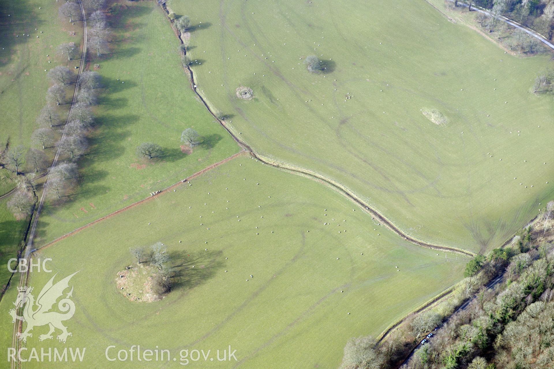 Penbedw Park stone circle, Nannerch, north west of Mold. Oblique aerial photograph taken during the Royal Commission?s programme of archaeological aerial reconnaissance by Toby Driver on 28th February 2013.