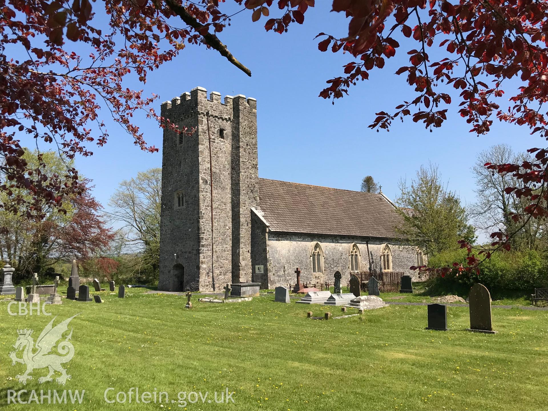 Colour photo showing exterior view of St. Mary Magdalene's or St. Clara's church at St. Clears, taken by Paul R. Davis, 6th May 2018.