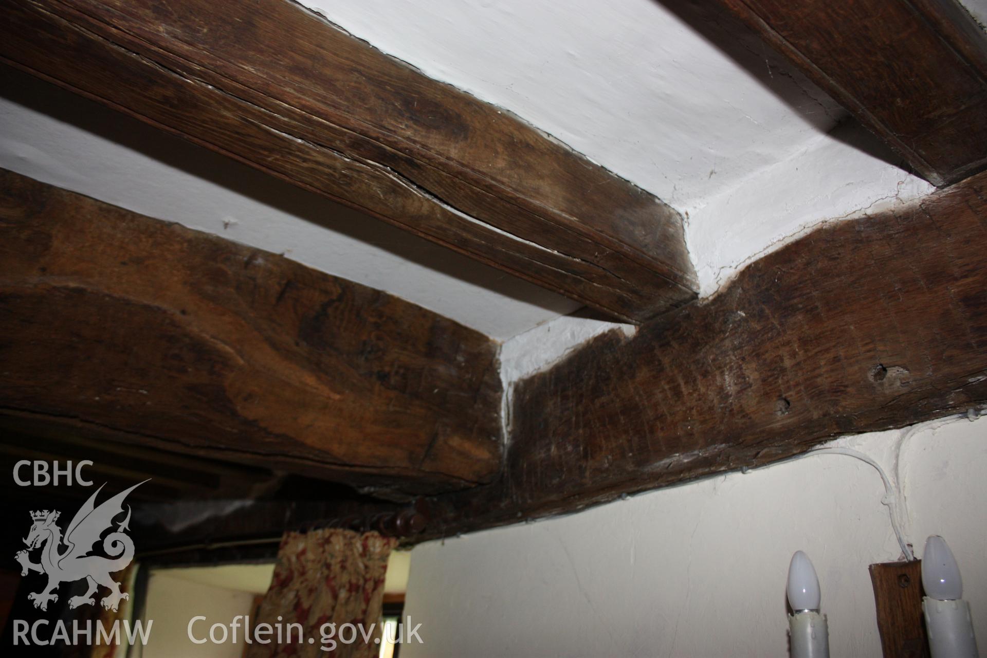 Wooden beams at Glanhafon-Fawr Farmhouse. Photographic survey of Glanhafon-Fawr Farmhouse conducted by Geoff Ward on 4th November 2010.