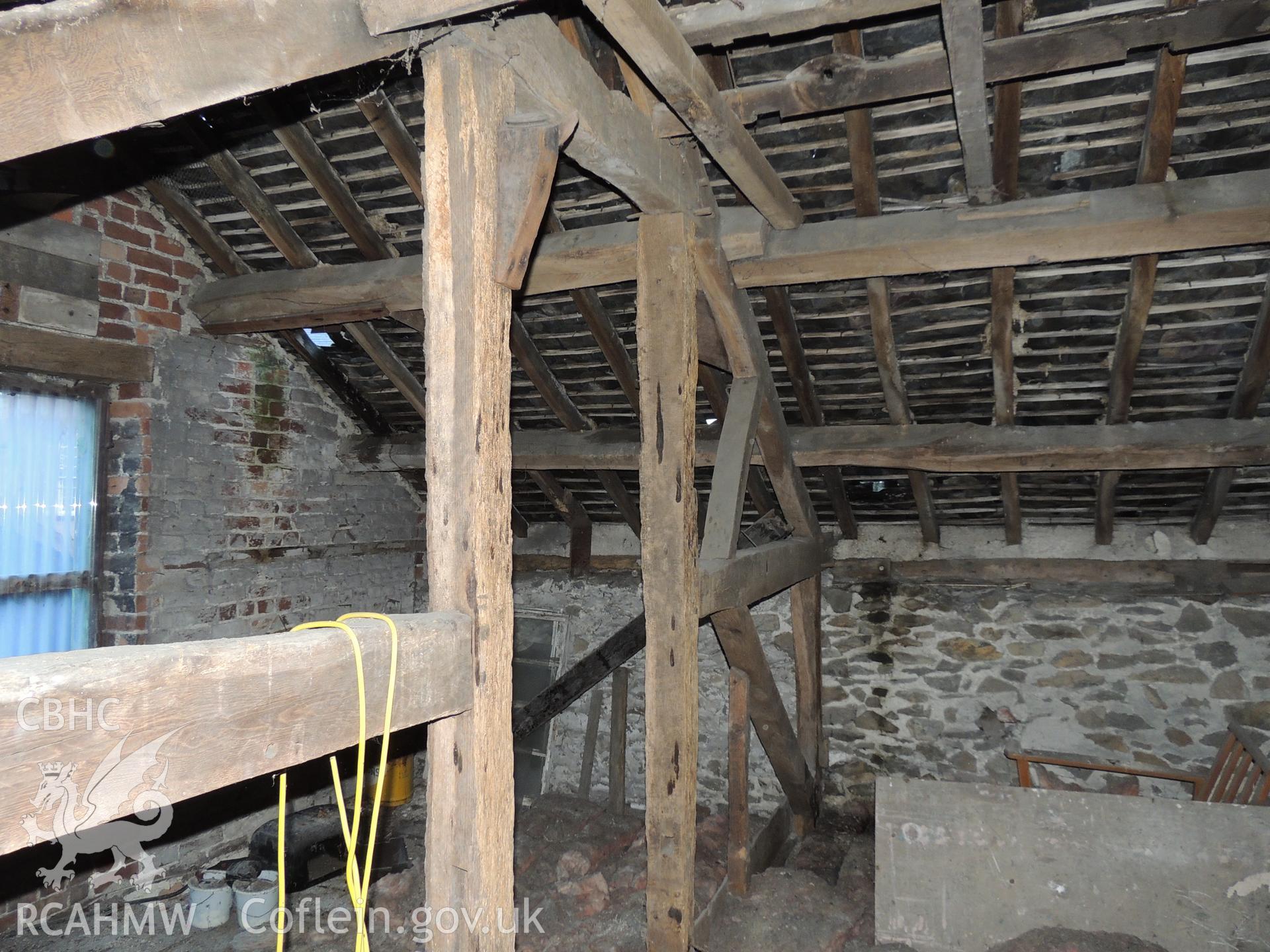 Old mill area, second floor. Looking east. Photographed as part of archaeological building survey of The Old Sawmill, Llanidloes, Powys, conducted by Archaeology Wales, 2018. Project no. 2583. Report no. 1645.