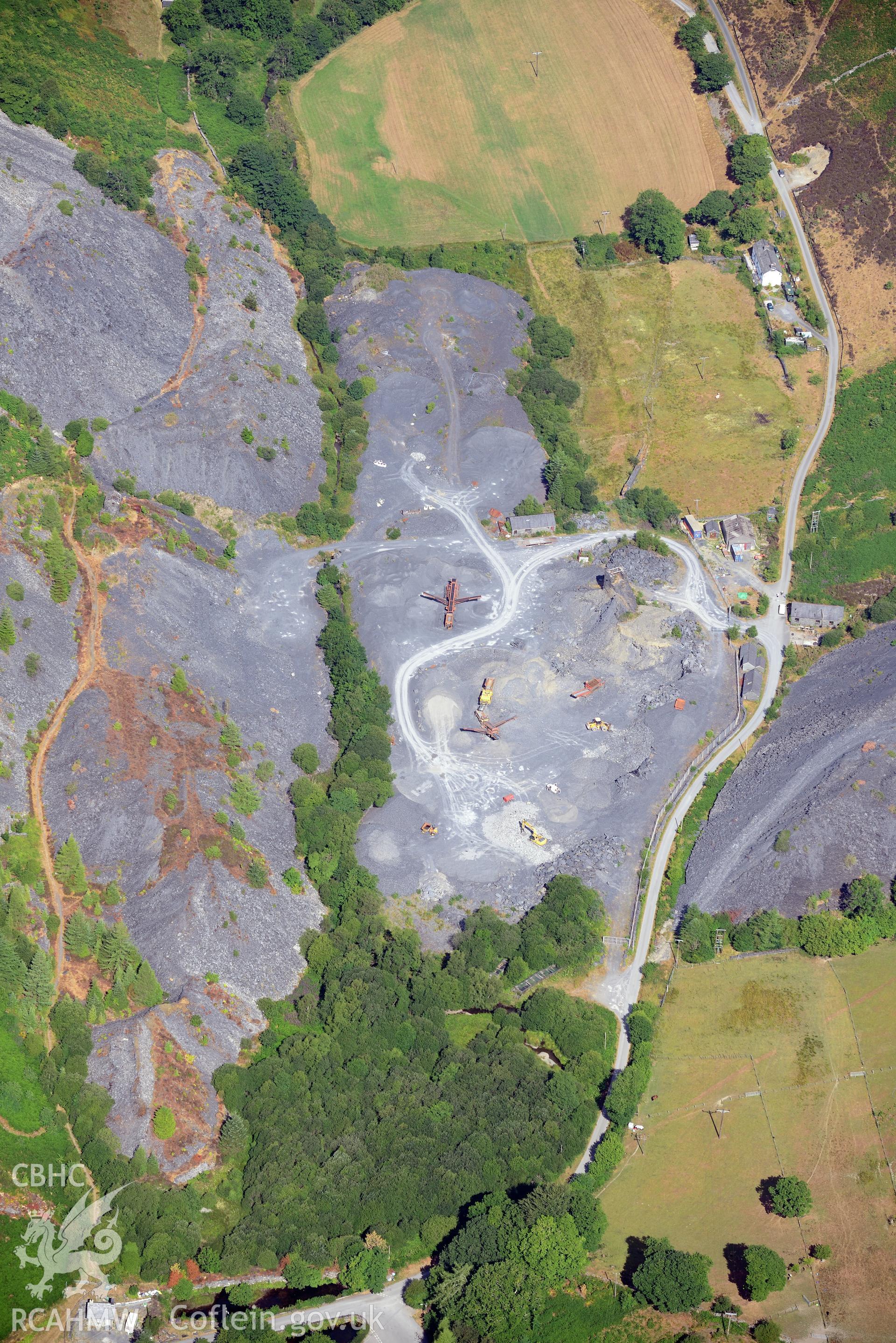 Royal Commission aerial photography of Aberllefenni Slate Quarry and landscape taken on 19th July 2018 during the 2018 drought.