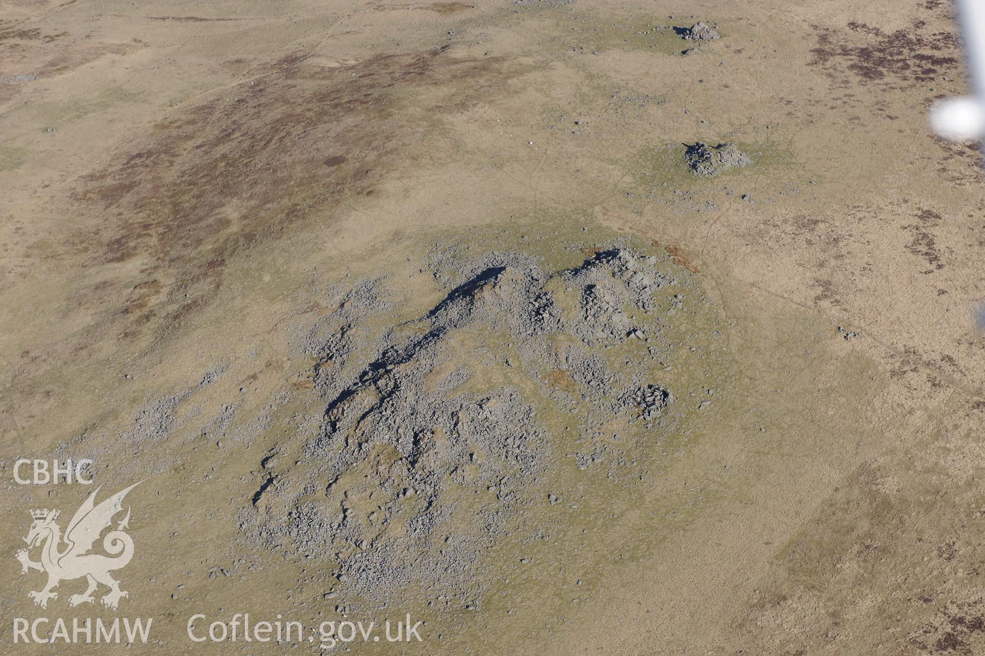 Carn Breseb on the eastern slopes of Mynydd Preseli, west of Crymych, Pembrokeshire. Oblique aerial photograph taken during the Royal Commission?s programme of archaeological aerial reconnaissance by Toby Driver on 2nd April 2013.