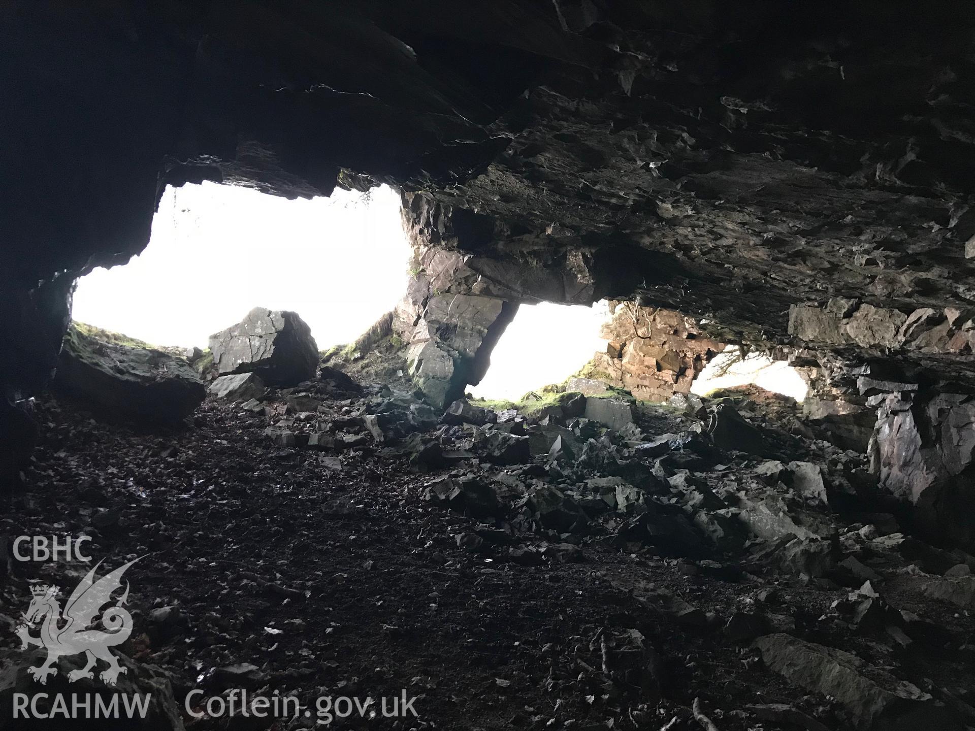 Detailed view showing the interior of Craig y Fron stone quarry, Bala. Colour photograph taken by Paul R. Davis on 2nd January 2019.