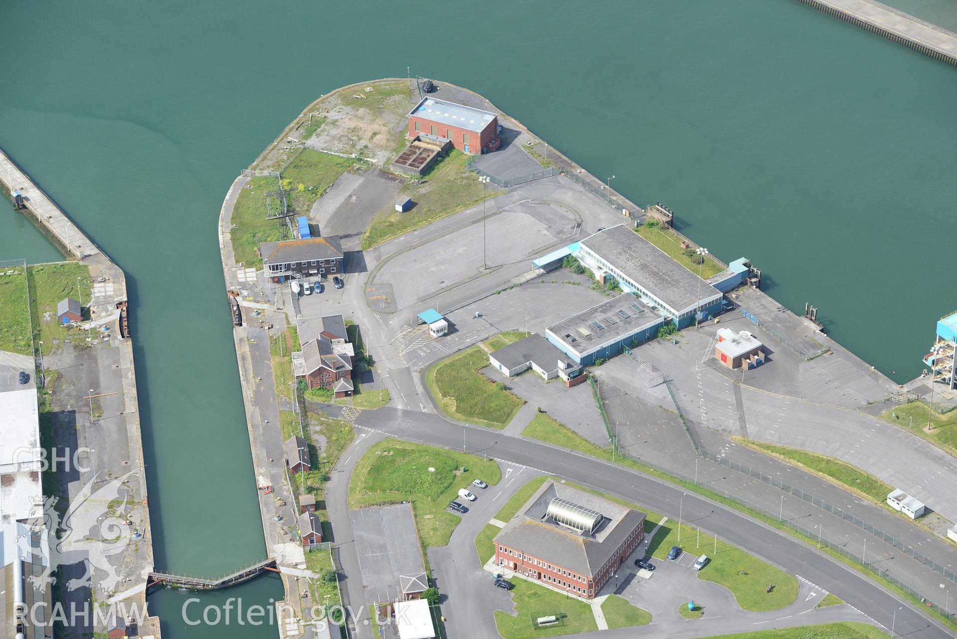 Swansea Docks. Oblique aerial photograph taken during the Royal Commission's programme of archaeological aerial reconnaissance by Toby Driver on 19th June 2015.