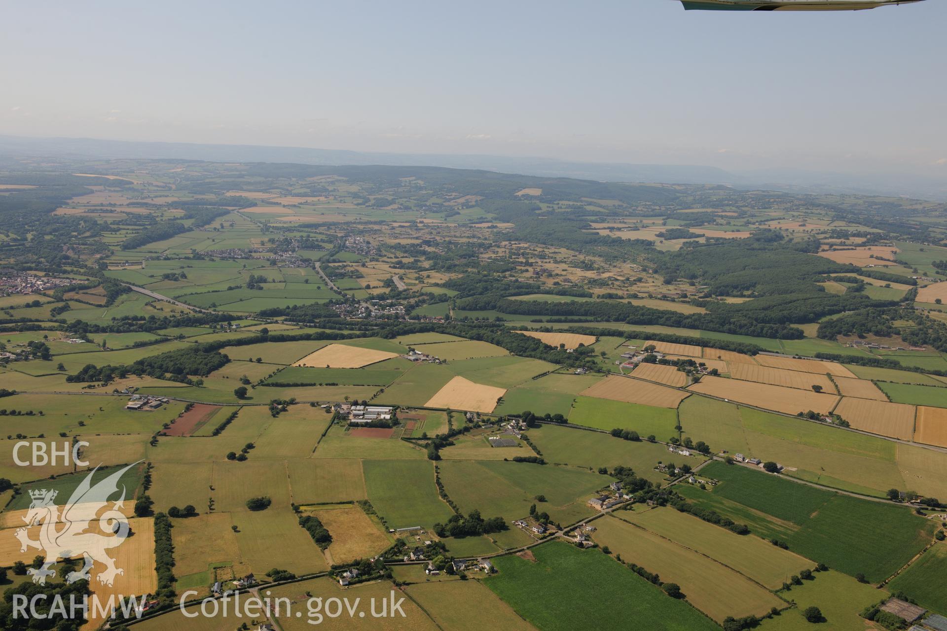 Killcrow Hill Roman marching camp, north east of Caldicot. Oblique aerial photograph taken during the Royal Commission?s programme of archaeological aerial reconnaissance by Toby Driver on 1st August 2013.