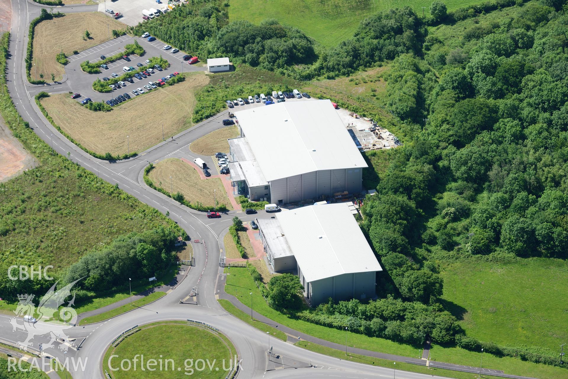 Dragon International Studios also known as 'Valleywood'. Oblique aerial photograph taken during the Royal Commission's programme of archaeological aerial reconnaissance by Toby Driver on 19th June 2015.