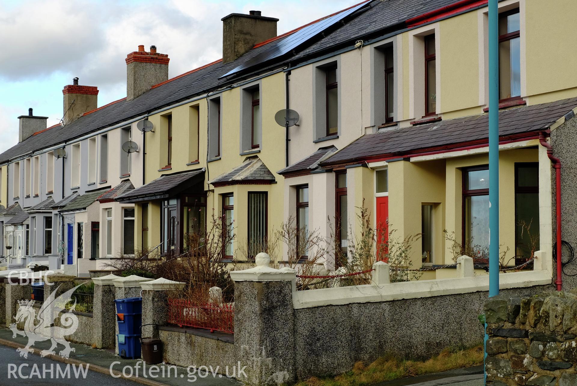 Colour photograph showing view looking north west at Victoria Terrace, Deiniolen, produced by Richard Hayman 2nd February 2017