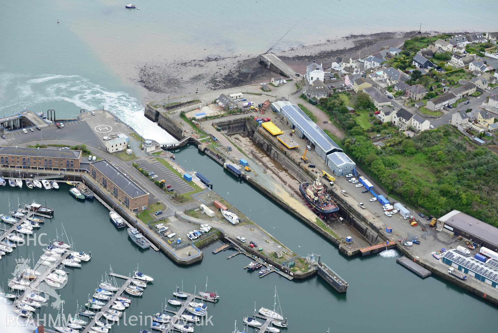 Milford Haven docks. Baseline aerial reconnaissance survey for the CHERISH Project. ? Crown: CHERISH PROJECT 2017. Produced with EU funds through the Ireland Wales Co-operation Programme 2014-2020. All material made freely available through the Open Government Licence.