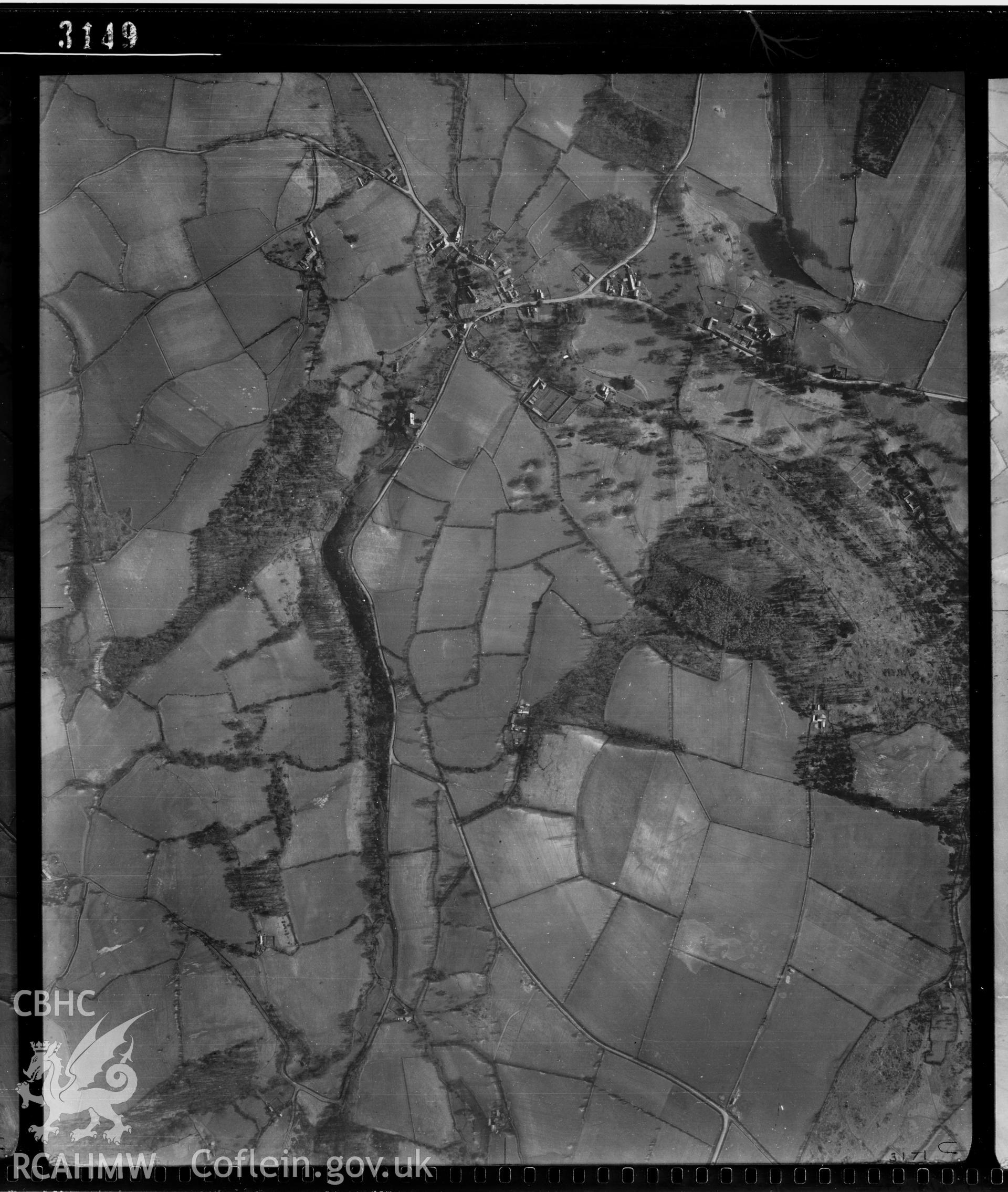 Digital copy of am aerial view of Clyro taken by RAF. SO213438.