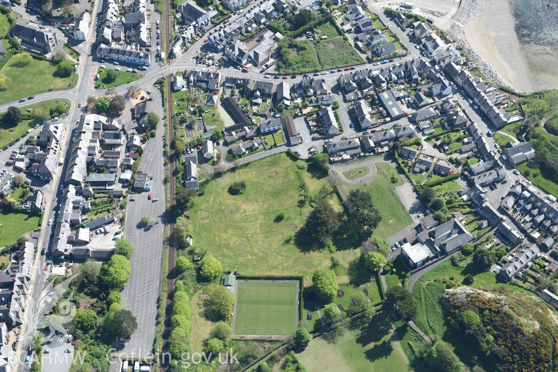Aerial photography of Criccieth taken on 3rd May 2017.  Baseline aerial reconnaissance survey for the CHERISH Project. ? Crown: CHERISH PROJECT 2017. Produced with EU funds through the Ireland Wales Co-operation Programme 2014-2020. All material made fre