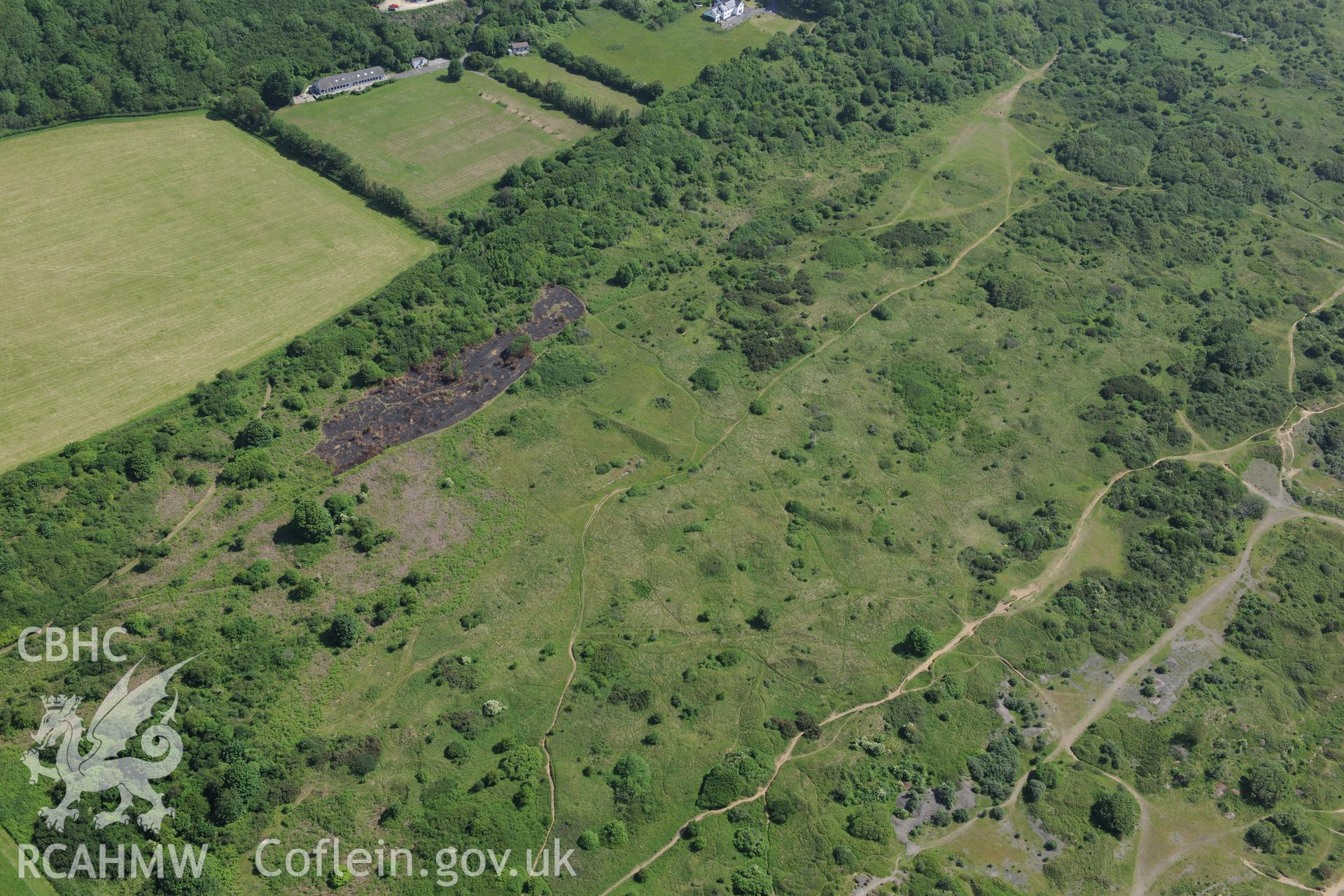 Merthyr Mawr warren and the Wig Fach Rifle Range 2, target area. Oblique aerial photograph taken during the Royal Commission's programme of archaeological aerial reconnaissance by Toby Driver on 19th June 2015.