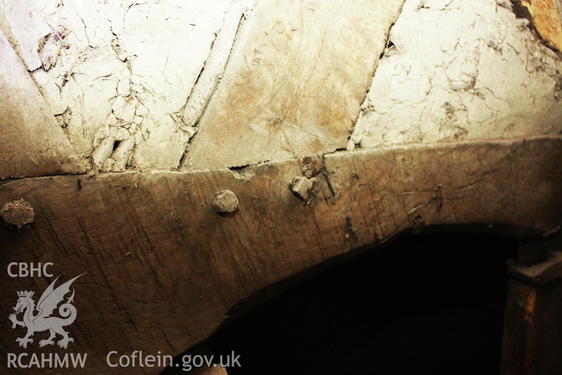 Detail of interior wooden joist at Glanhafon-Fawr Farmhouse. Photographic survey of Glanhafon-Fawr Farmhouse conducted by Geoff Ward on 4th November 2010.