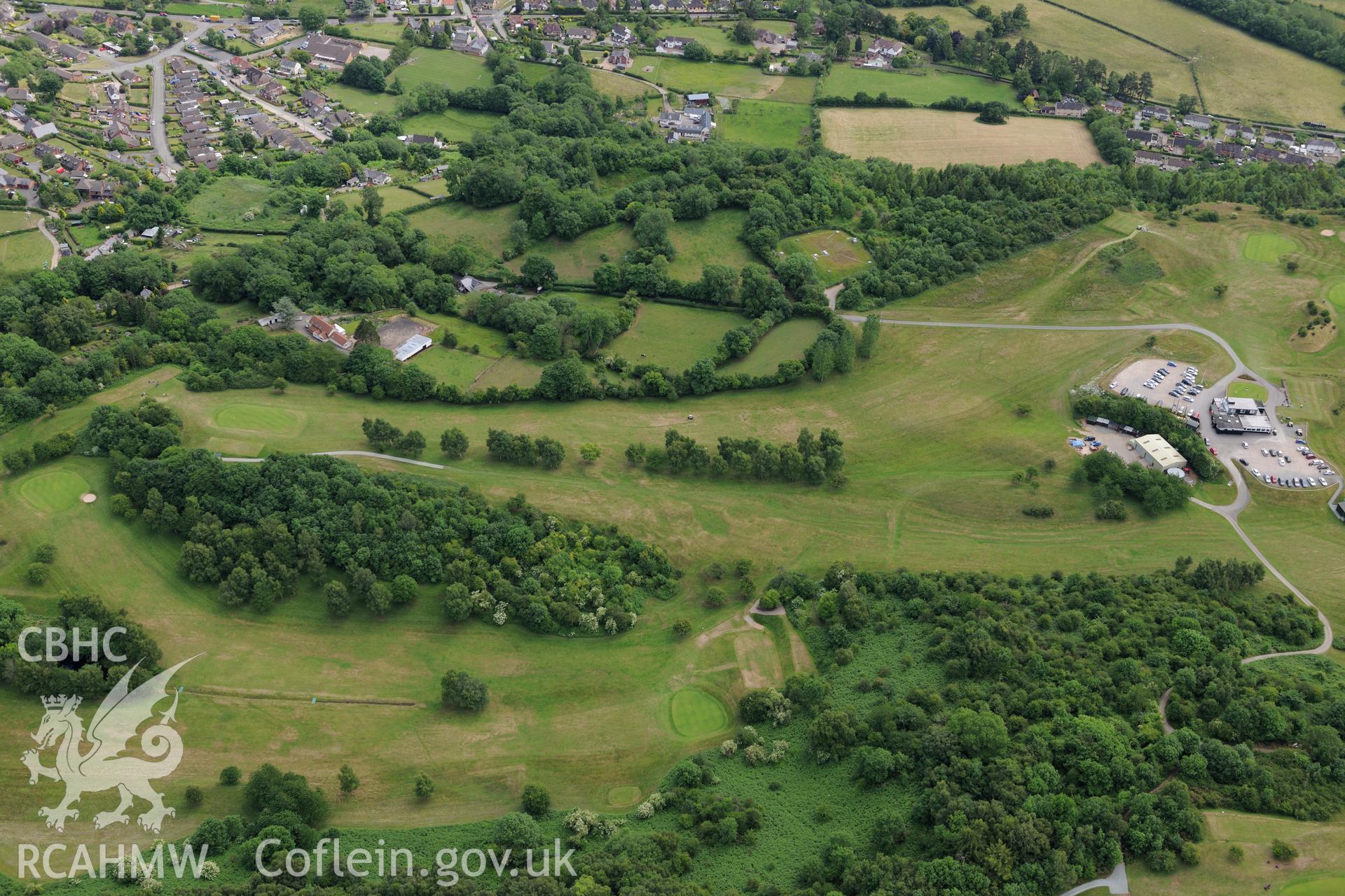 Llanymynech hillfort on the Welsh-English border, south west of Oswestry. Oblique aerial photograph taken during the Royal Commission's programme of archaeological aerial reconnaissance by Toby Driver on 30th June 2015.