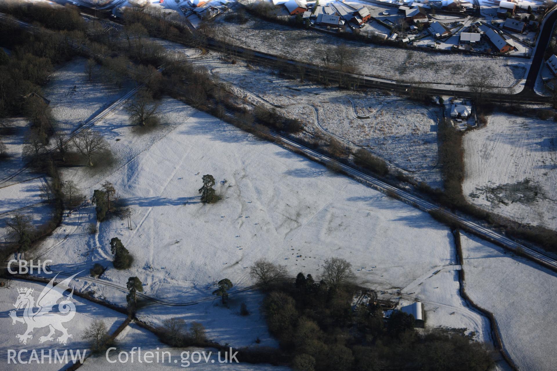 Llandrindod Common Roman camp XIX (Howie Roman Camp), Crossway, south west of Llandrindod Wells. Oblique aerial photograph taken during the Royal Commission?s programme of archaeological aerial reconnaissance by Toby Driver on 15th January 2013.