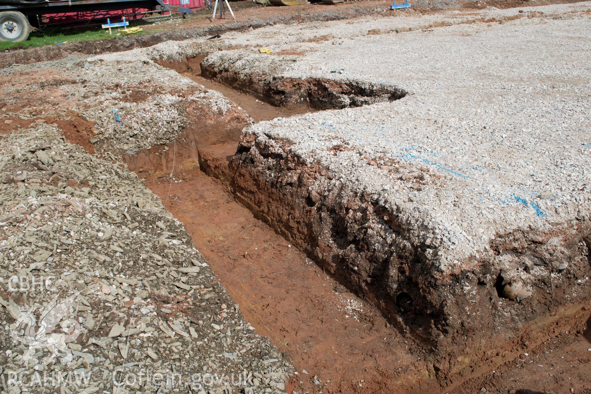 View from south south east showing working shot. Photographed during archaeological watching brief of Ty'n y Celyn, Llanbedr Dyffryn, conducted by Gwynedd Archaeological Trust, 18th April 2018. Project no. G2258.