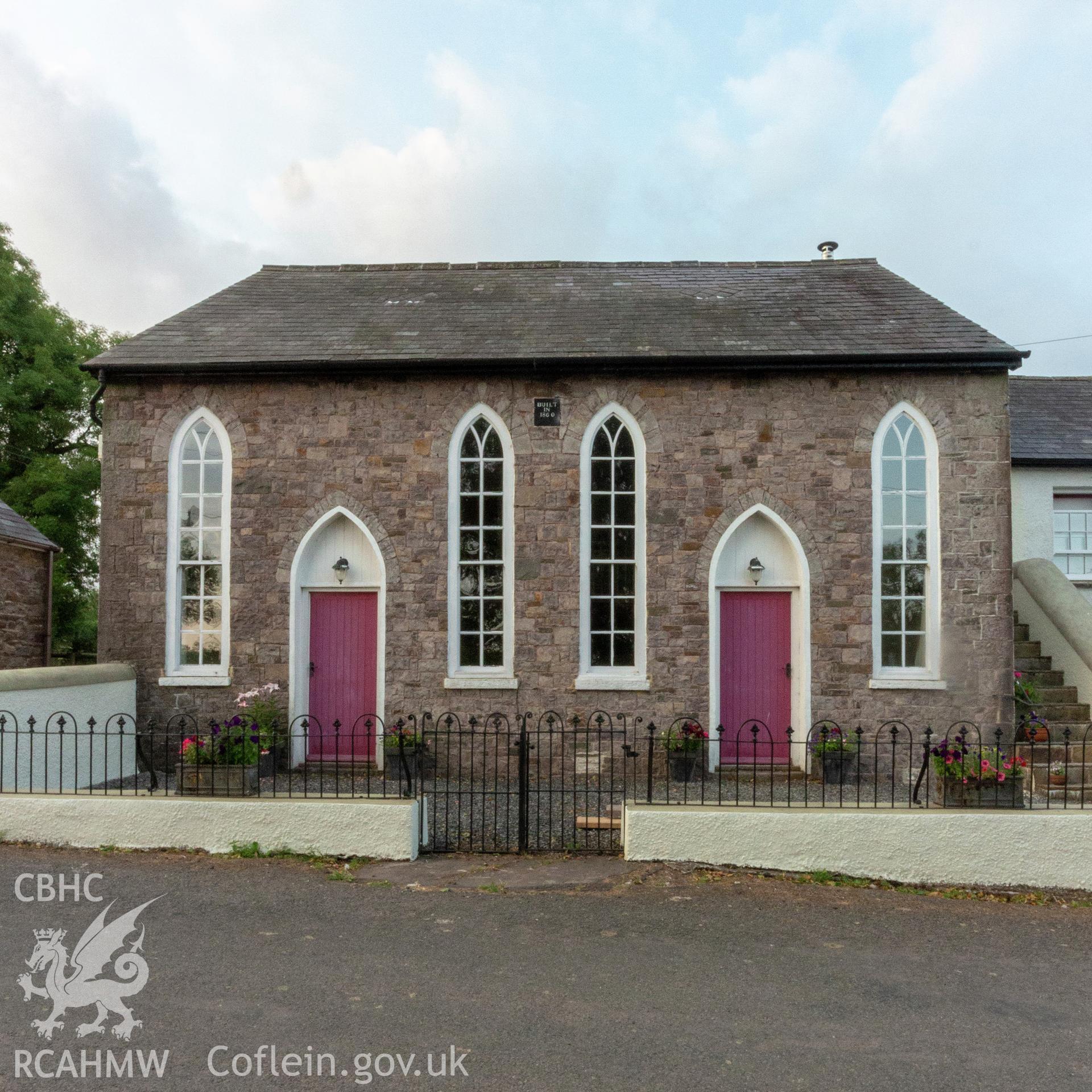 Colour photograph showing exterior view of Rama Independent Chapel, Llandyfaelog. Photographed by Richard Barrett on 17th July 2018.
