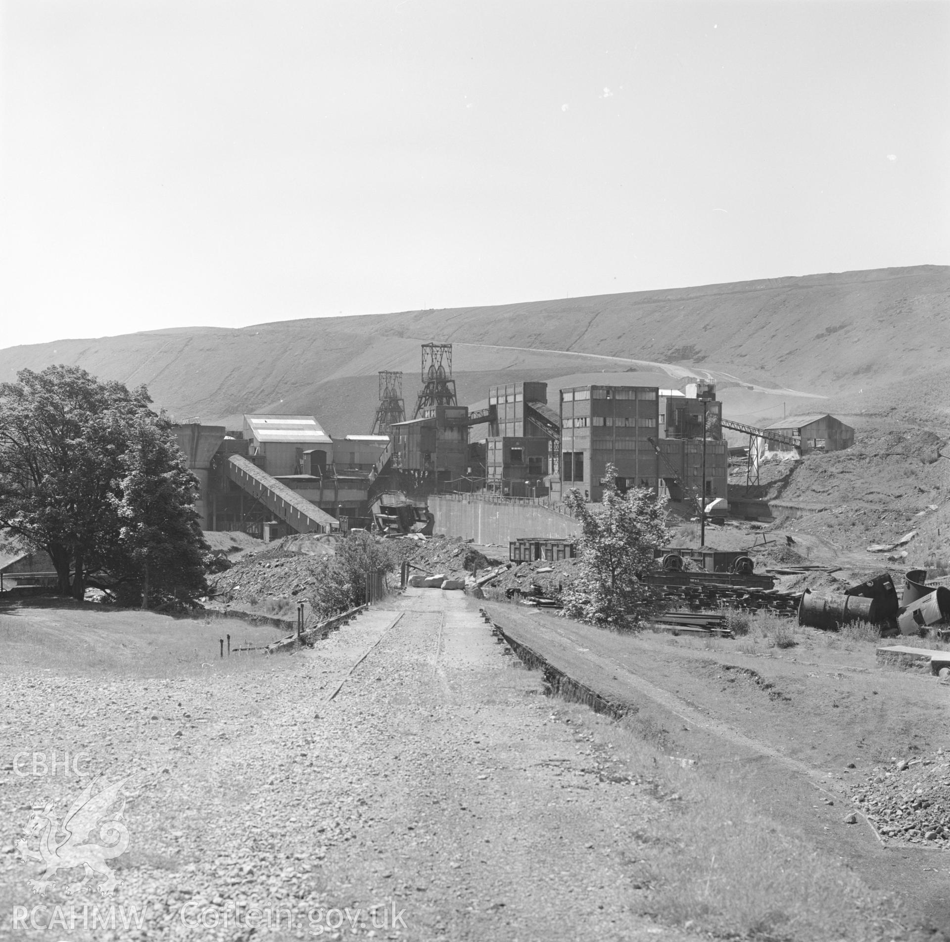Digital copy of an acetate negative showing general view of Maerdy Colliery from north, from the John Cornwell Collection.