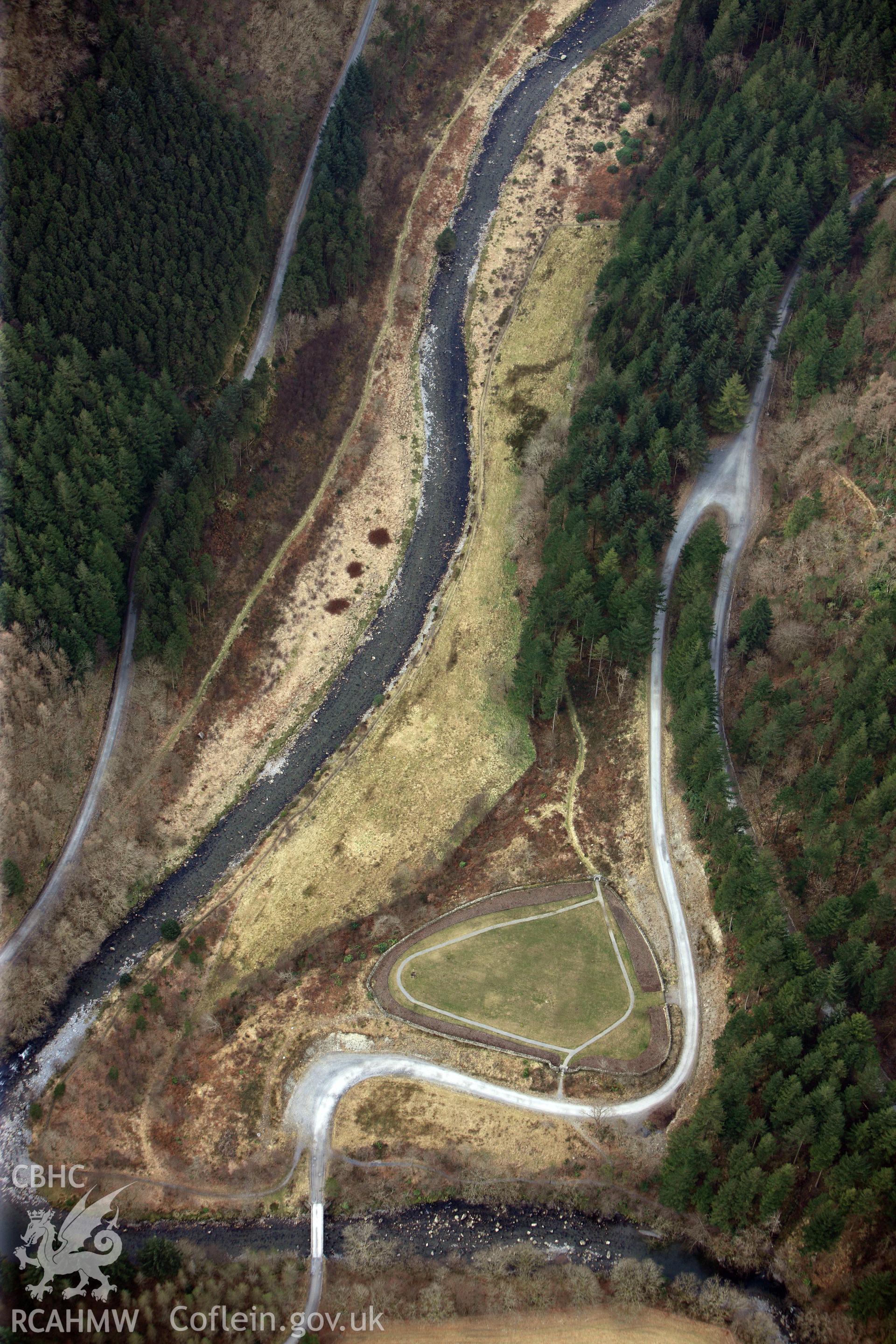 The American Garden at Hafod Uchtryd, Pontrhydygroes. Oblique aerial photograph taken during the Royal Commission?s programme of archaeological aerial reconnaissance by Toby Driver on 28th February 2013.