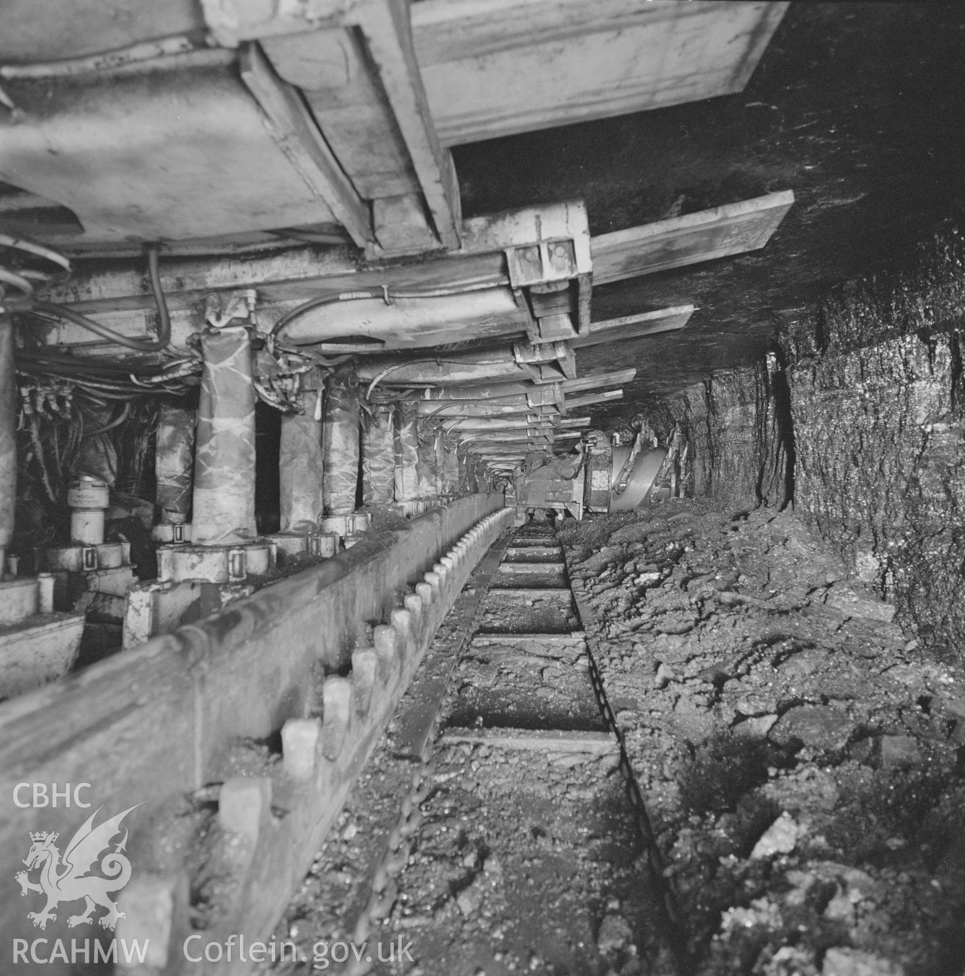 Digital copy of an acetate negative showing coal face at Blaenant Colliery, from the John Cornwell Collection.