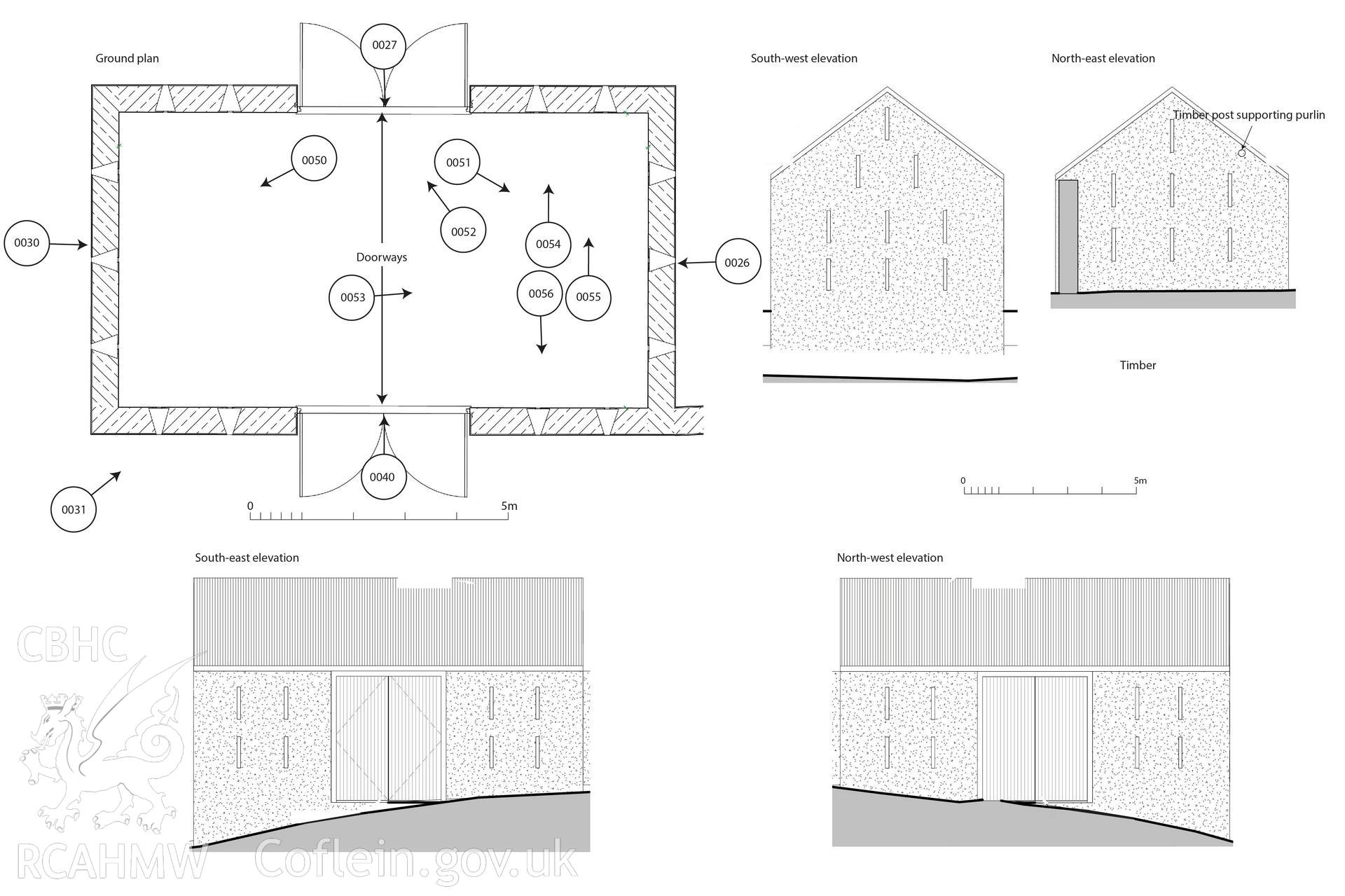 Report illustration labelled 'barn' relating to CPAT Project 2355: Little Lloyney Farm, Clyro, Powys, 2019. Prepared by Will Logan of Clwyd Powys Archaeological Trust. Project no. 2355. HER event PRN: 140287. Planning application no. 18/0506/FUL.