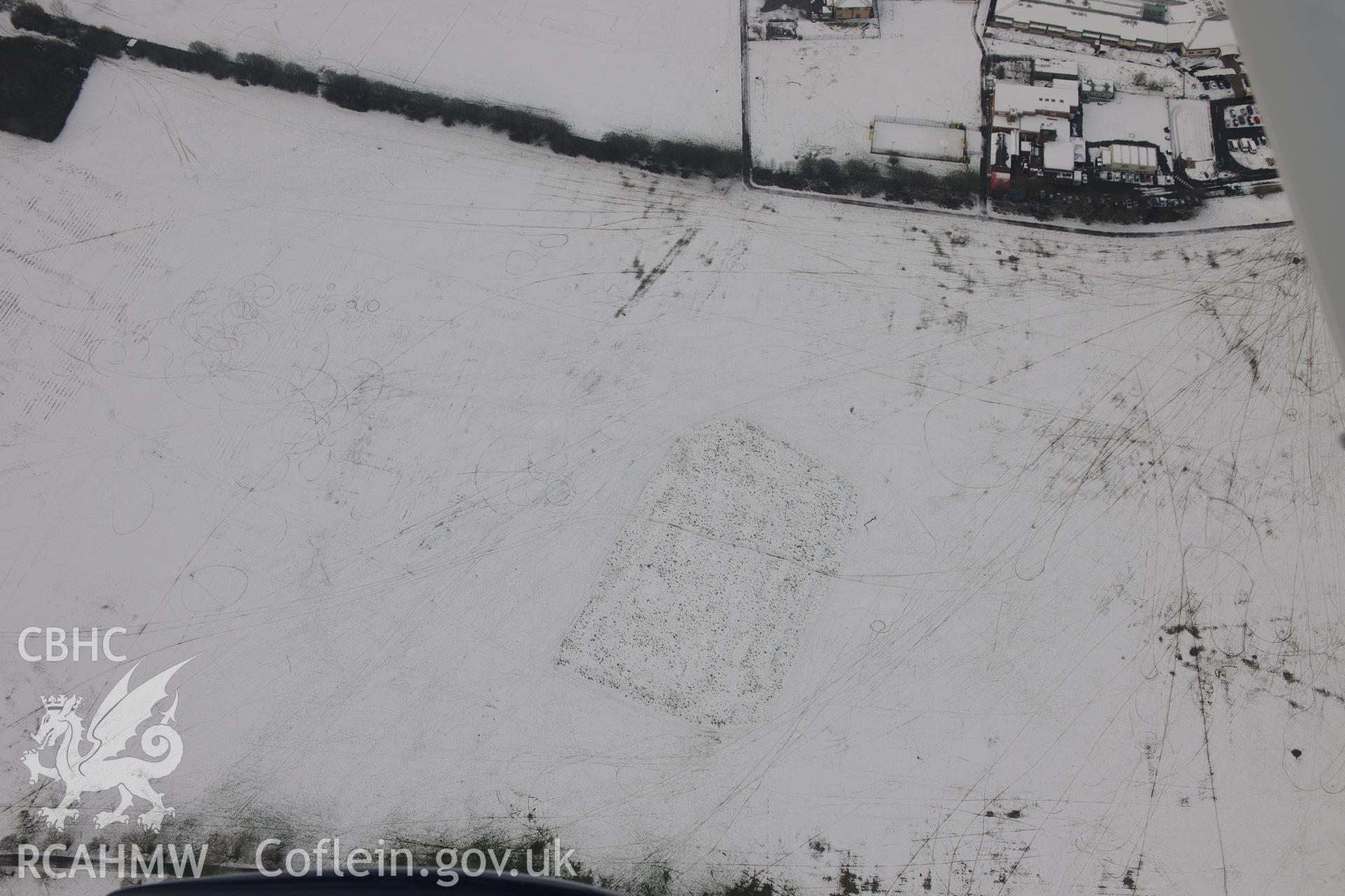Ely Roman Villa, Caerau, east Cardiff. Oblique aerial photograph taken during the Royal Commission?s programme of archaeological aerial reconnaissance by Toby Driver on 24th January 2013.