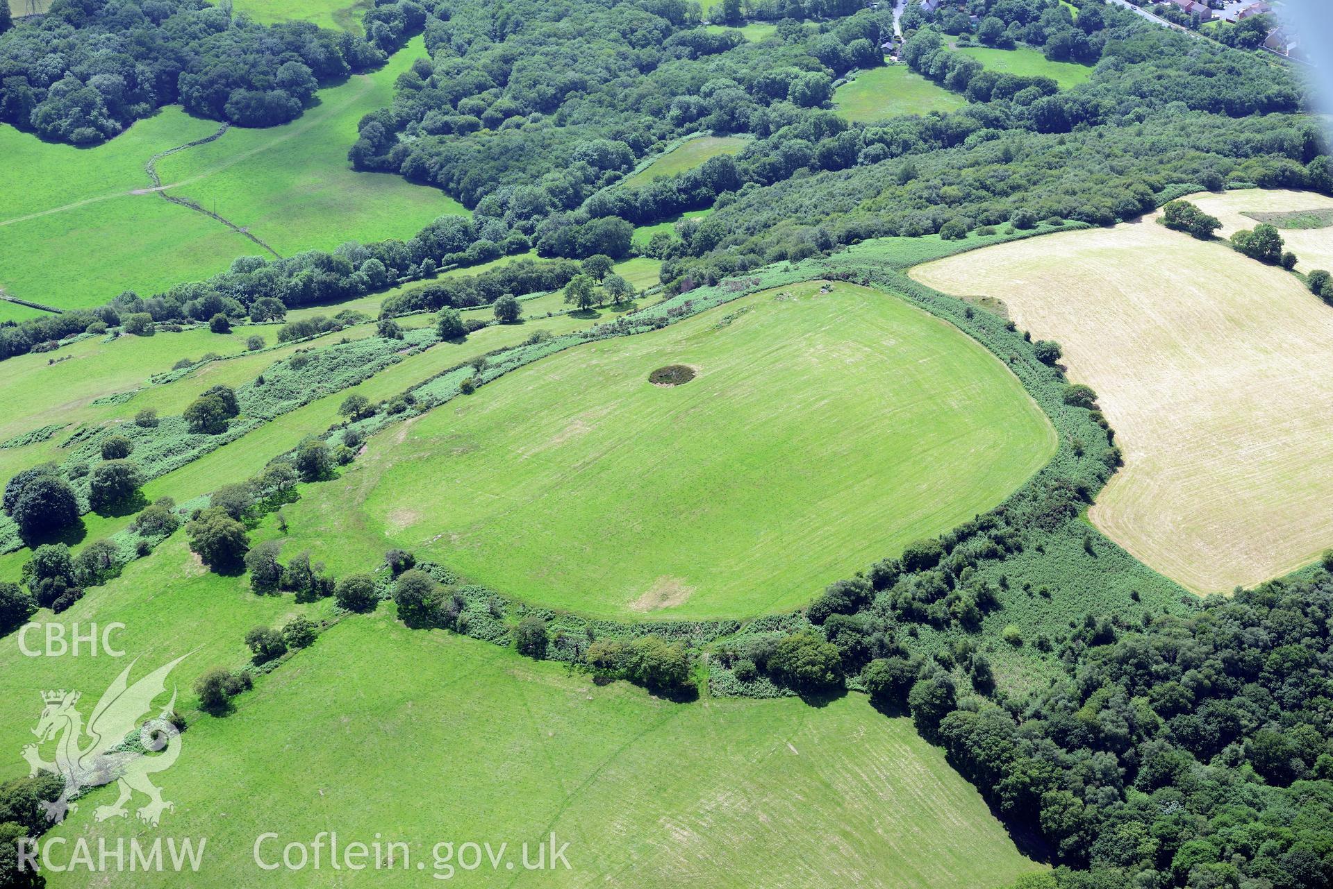 Caerau Hillfort and supposed site of battle, Rhiwsaeson, Llantrisant. Oblique aerial photograph taken during the Royal Commission's programme of archaeological aerial reconnaissance by Toby Driver on 29th June 2015.