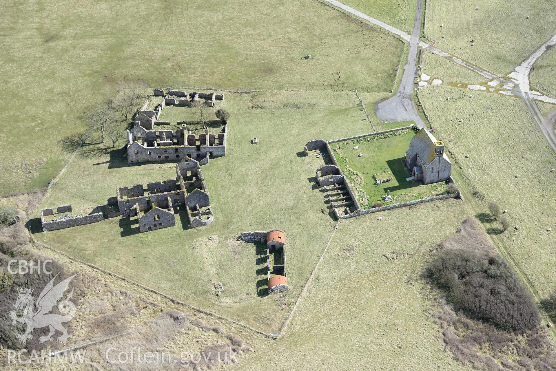 Flimston Farmhouse. Baseline aerial reconnaissance survey for the CHERISH Project. ? Crown: CHERISH PROJECT 2018. Produced with EU funds through the Ireland Wales Co-operation Programme 2014-2020. All material made freely available through the Open Government Licence.
